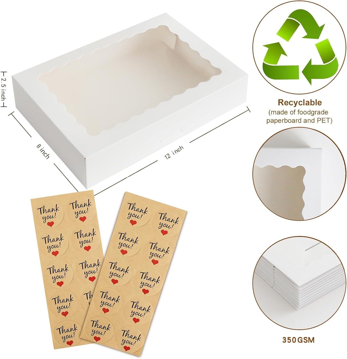 Wholesale Auto-Pop Baking Boxes 20-Pack Large 12'' x 8'' x 2.5'' White Cookie Boxes with Window for Pies Desserts Chocolate Donuts Muffins and Baked Goods Packaging Factory Wholesale Auto-Pop Baking Boxes 20-Pack Large 12'' x 8'' x 2.5'' White Cookie Boxes with Window for Pies Desserts Chocolate Donuts Muffins and Baked Goods Packaging Factory