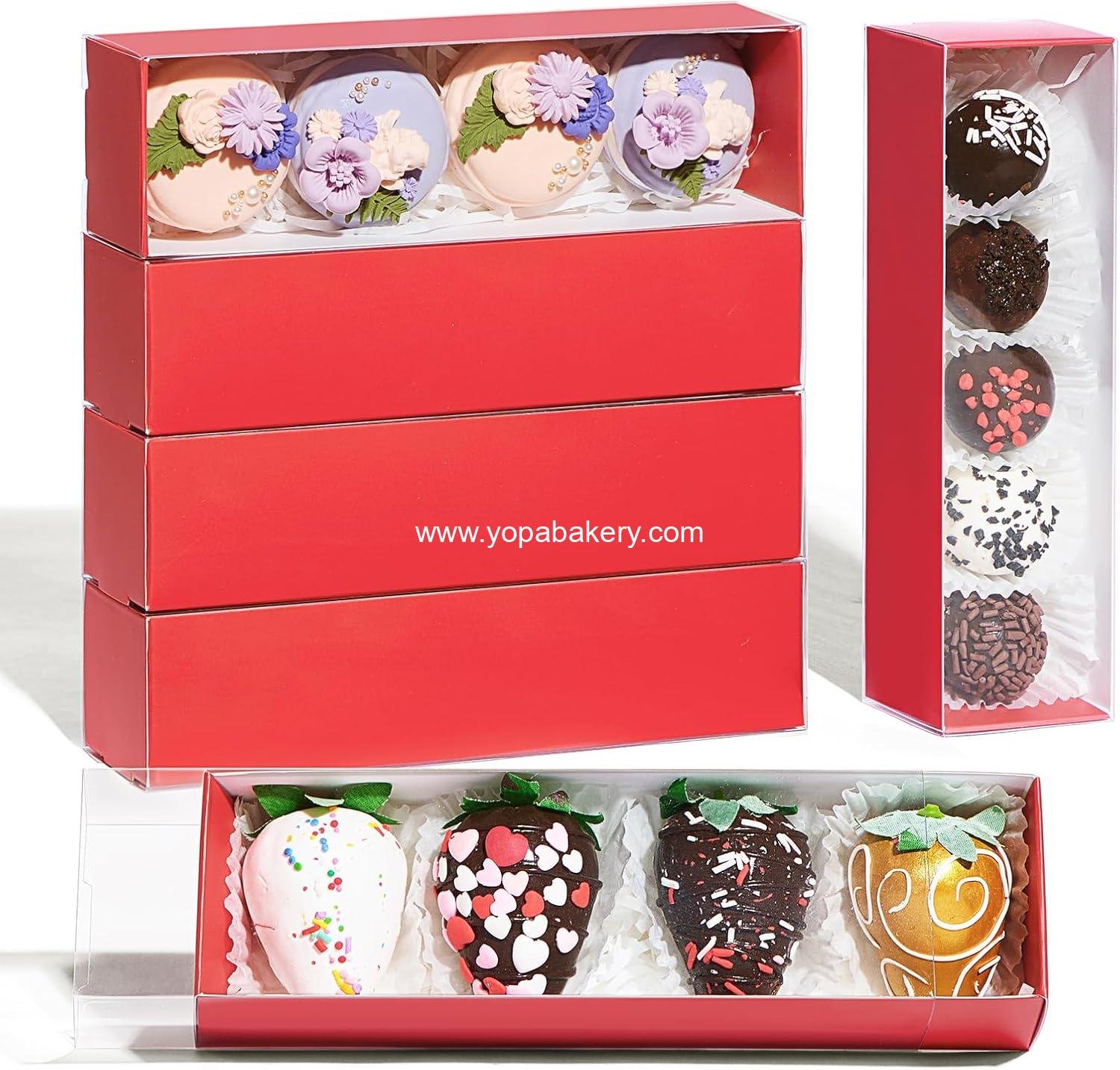 25Pcs 8x2.2x2 Inches Chocolate Covered Strawberry Boxes, Mcaron,Truffle,Chocolate Boxes Empty & Bakery Boxes for Cake,Strawberry,Bonbon,Dessert & Party Favors