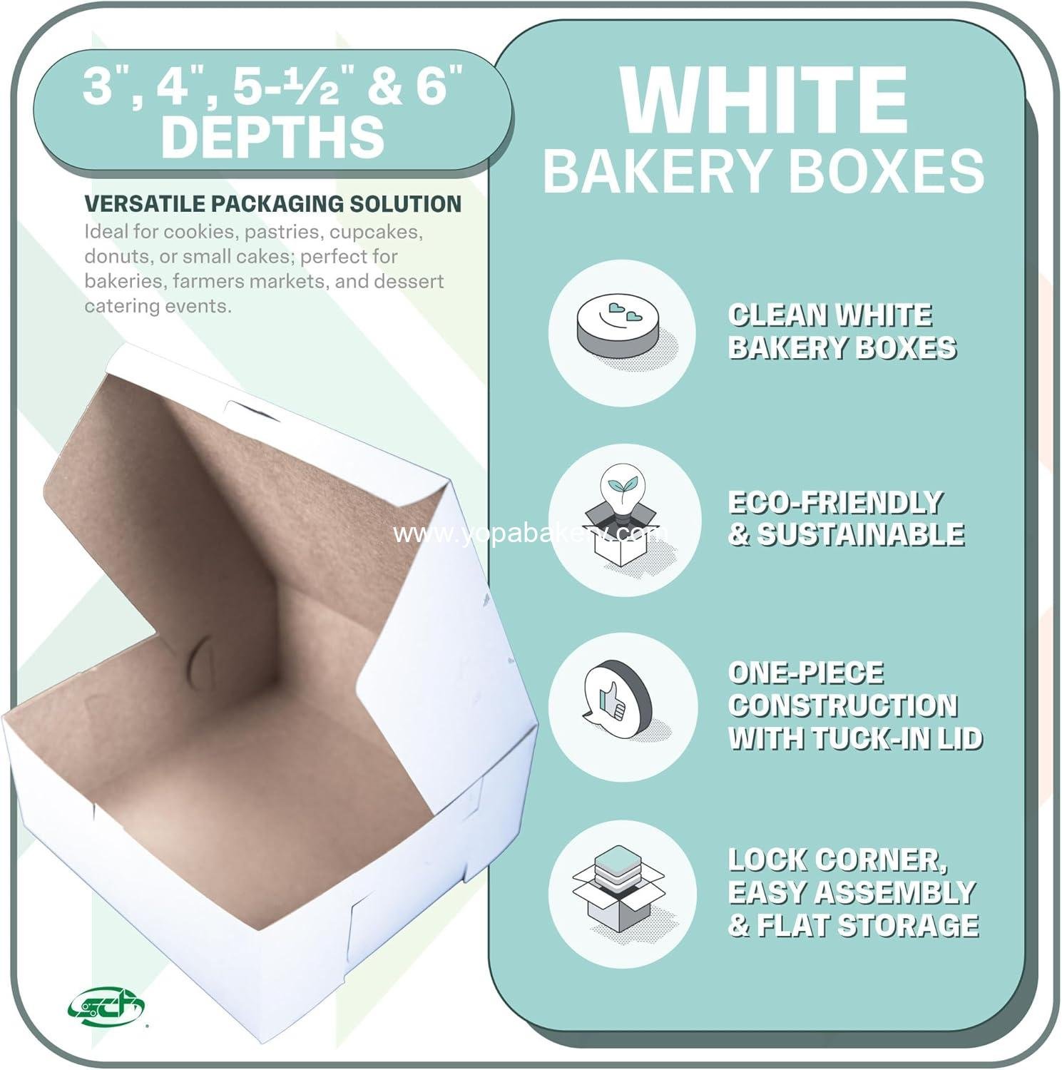 Wholesale Non-Window Lock Corner Bakery Box, Recyclable, Professional Clean Cake and Pastry Boxes, Bulk Pack, 10
