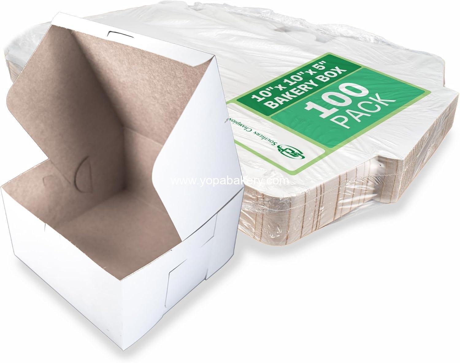 Wholesale Non-Window Lock Corner Bakery Box, Recyclable, Professional Clean Cake and Pastry Boxes, Bulk Pack, 10" L x 10" W x 5-1/2" H (Case of 100) Factory
