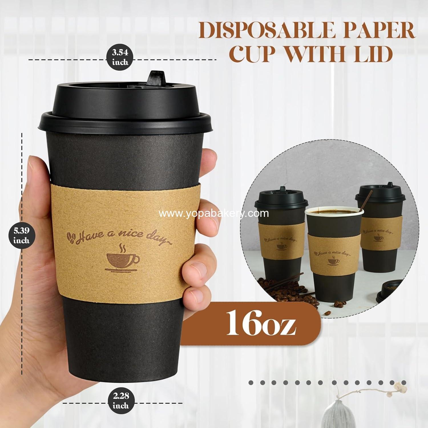 Wholesale 100 Pack 16 oz Disposable Paper Coffee Cups with Lids, Black Cups with Sleeves and Stirring Sticks for Parties, Picnics, Travel, and Events - Factory