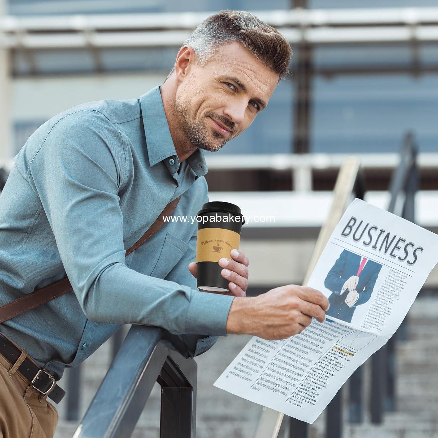 Wholesale 100 Pack 16 oz Disposable Paper Coffee Cups with Lids, Black Cups with Sleeves and Stirring Sticks for Parties, Picnics, Travel, and Events - Factory