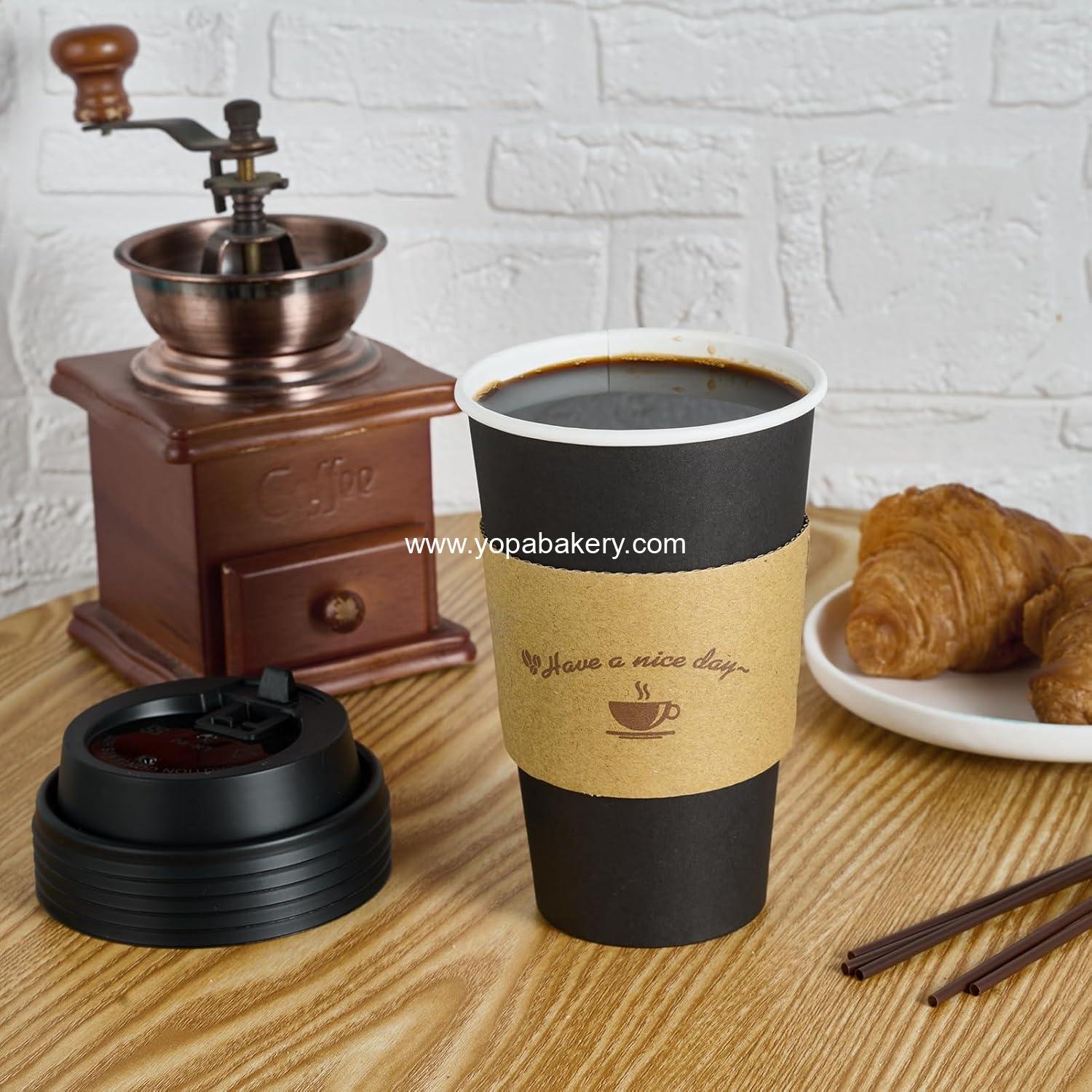 Wholesale 100 Pack 16 oz Disposable Paper Coffee Cups with Lids, Black Cups with Sleeves and Stirring Sticks for Parties, Picnics, Travel, and Events - Factory