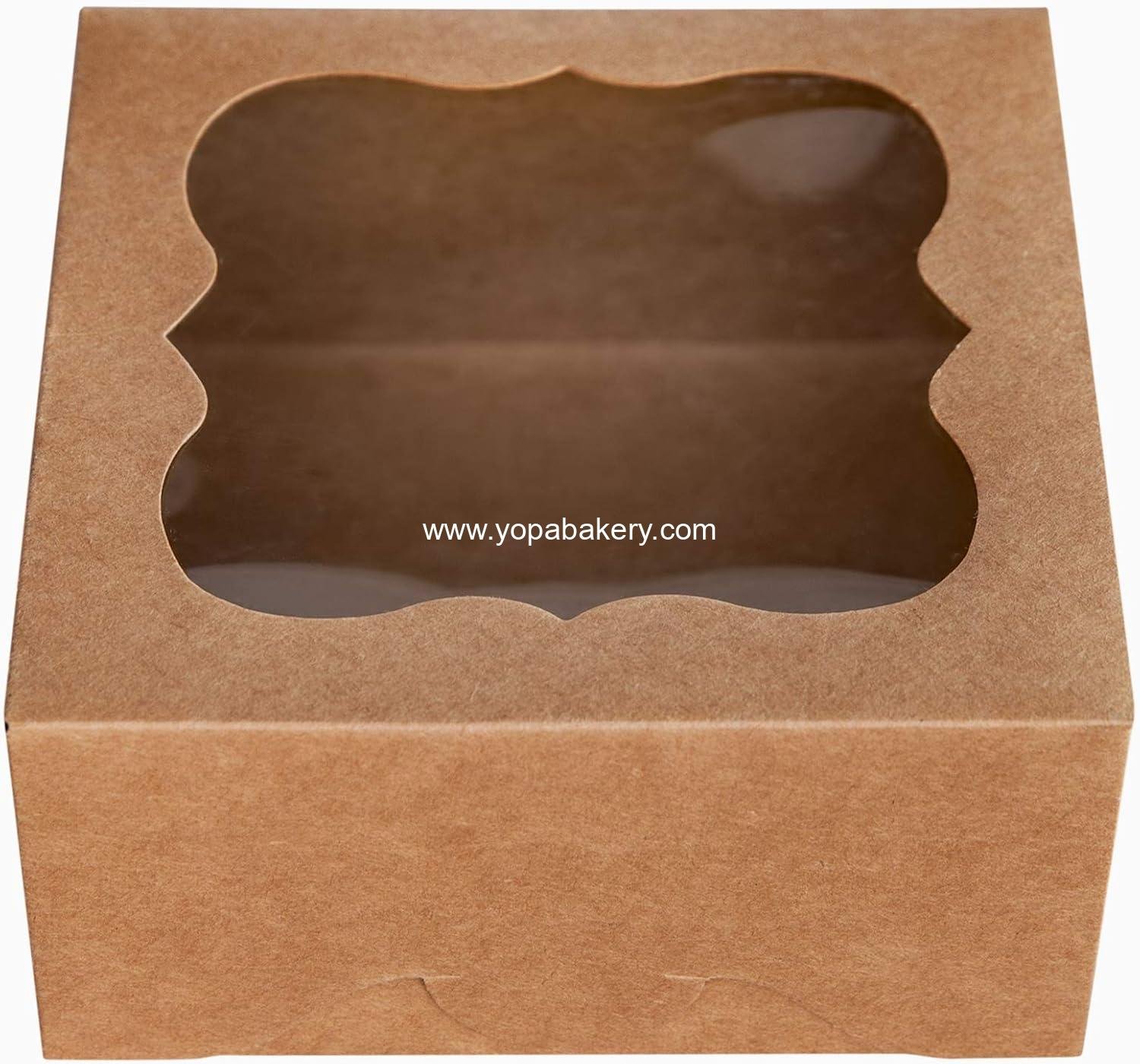 ONE MORE 6"x6"x3"Brown Bakery Boxes with pvc Window for Pie and Cookies Boxes Small Natural Kraft Paper Box 6x6x3inch,Pack of 15