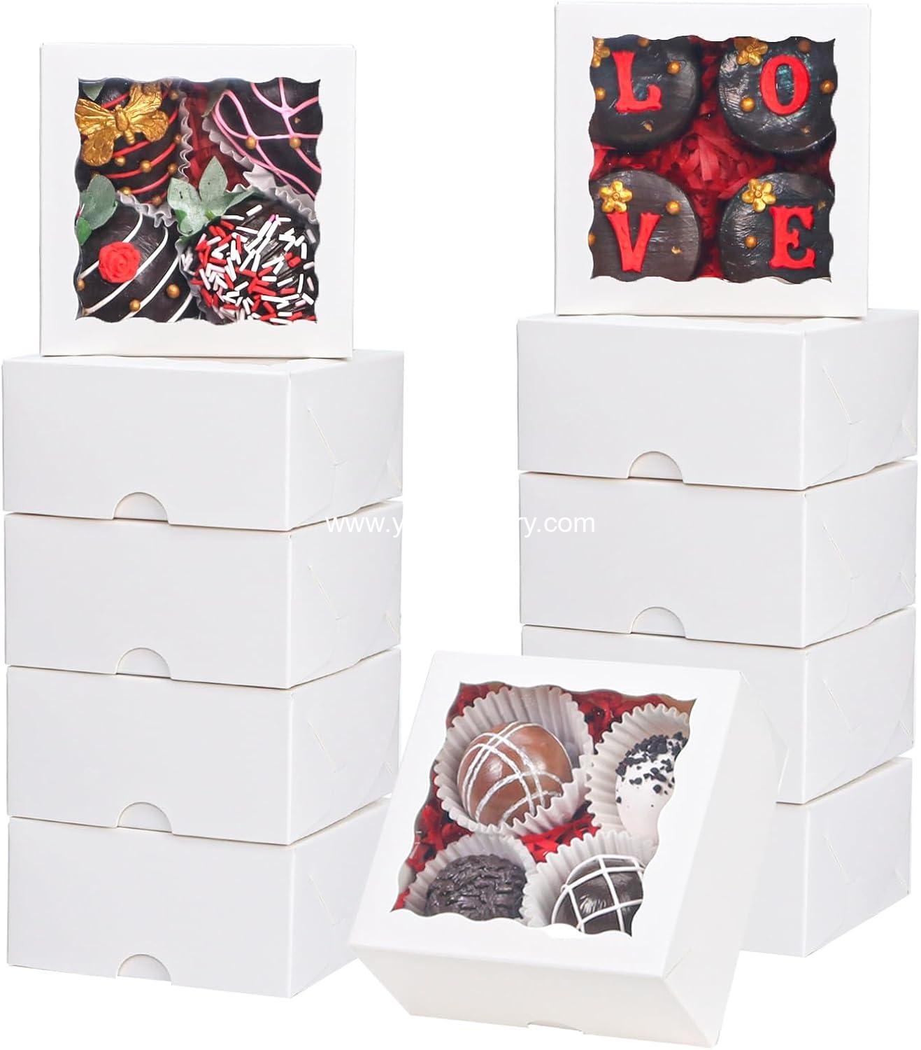 40pcs 4x4x2 Inch Pastry Bakery Boxes with Window (Truffle/Cookies)