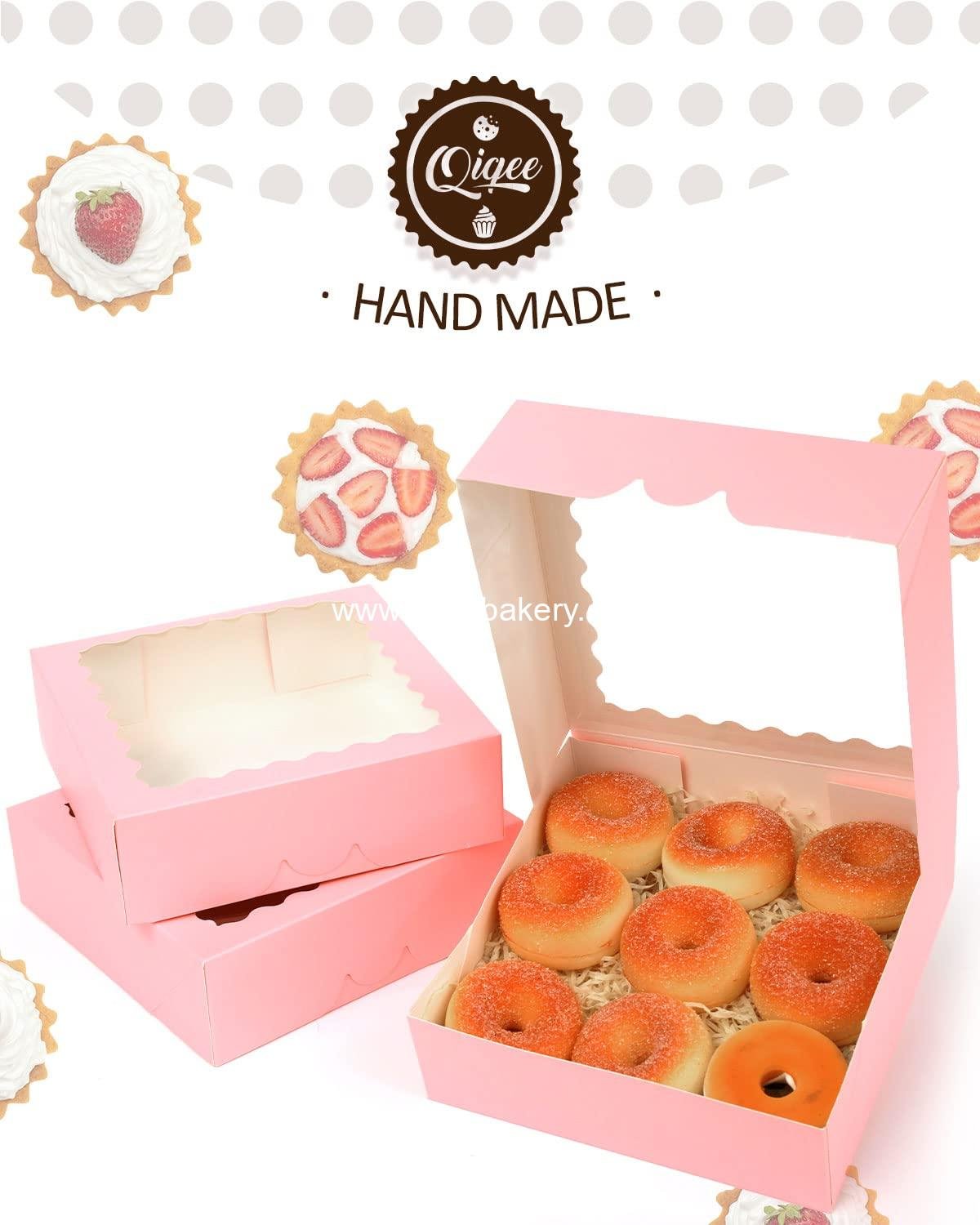 Wholesale Auto-Pop Up Pink Bakery Boxes 50 Packs Pastry Box 8x8x2.5 Inch Pie Boxes with Window Factory Wholesale Auto-Pop Up Pink Bakery Boxes 50 Packs Pastry Box 8x8x2.5 Inch Pie Boxes with Window Factory