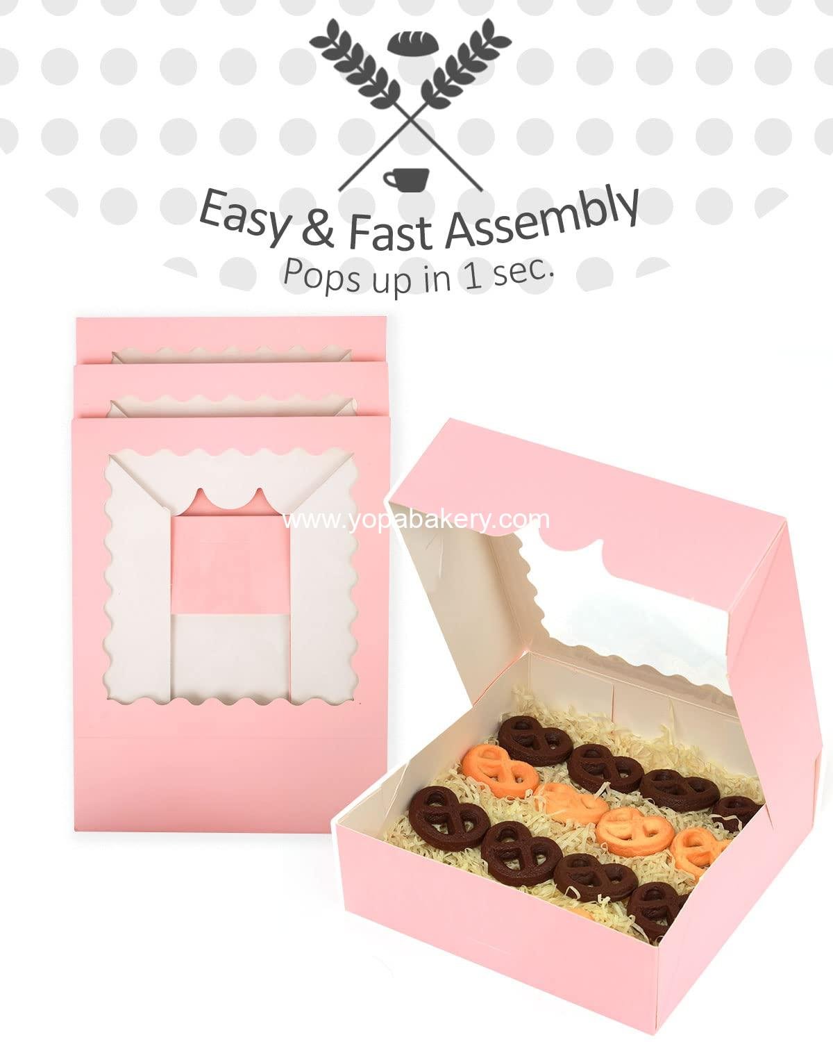 Wholesale Auto-Pop Up Pink Bakery Boxes 50 Packs Pastry Box 8x8x2.5 Inch Pie Boxes with Window Factory Wholesale Auto-Pop Up Pink Bakery Boxes 50 Packs Pastry Box 8x8x2.5 Inch Pie Boxes with Window Factory