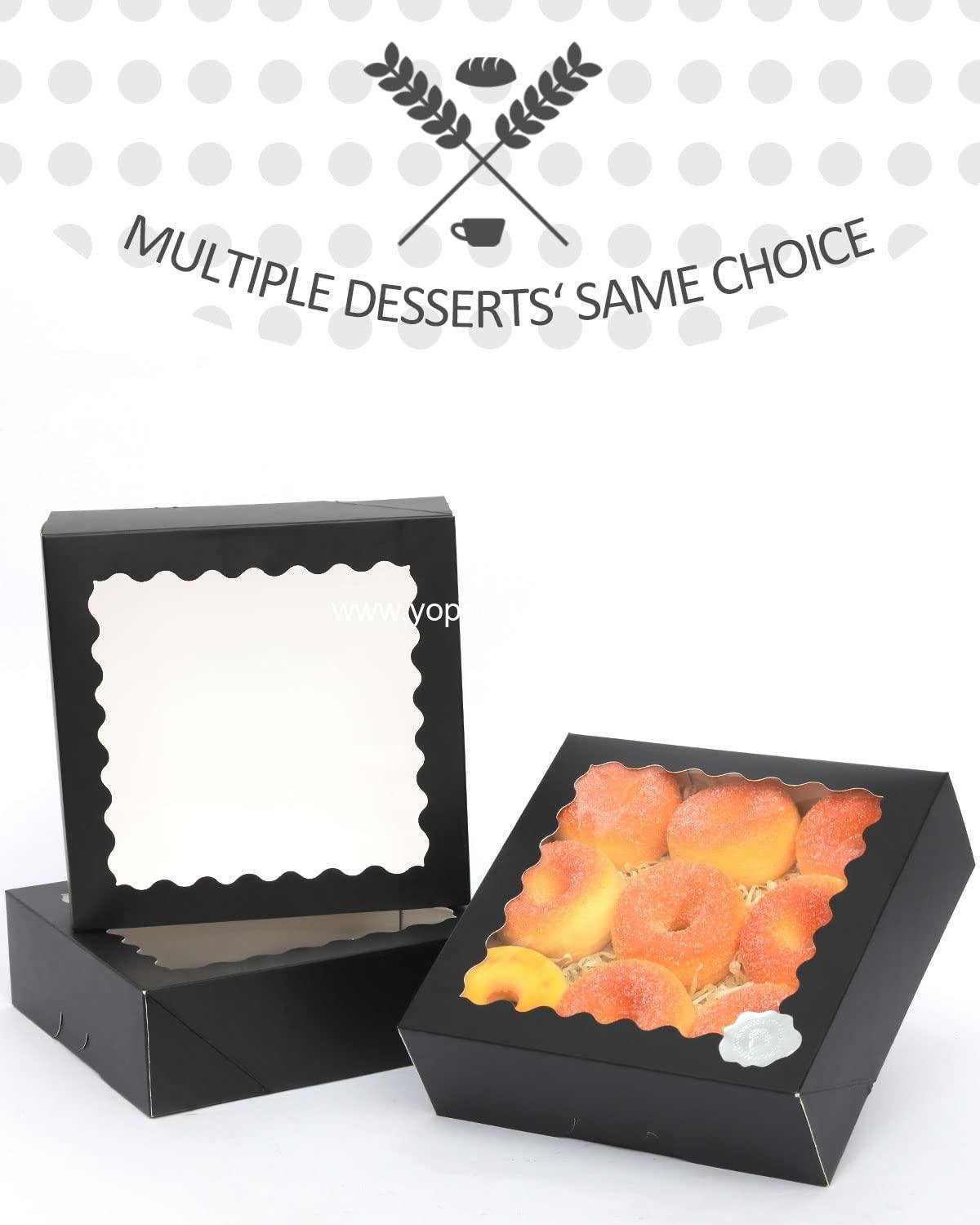 Wholesale Auto-pop Up Black Pastry Box with Window 8x8x2.5 Inch Donut and Pie Boxes 30pcs Bakery Box Factory