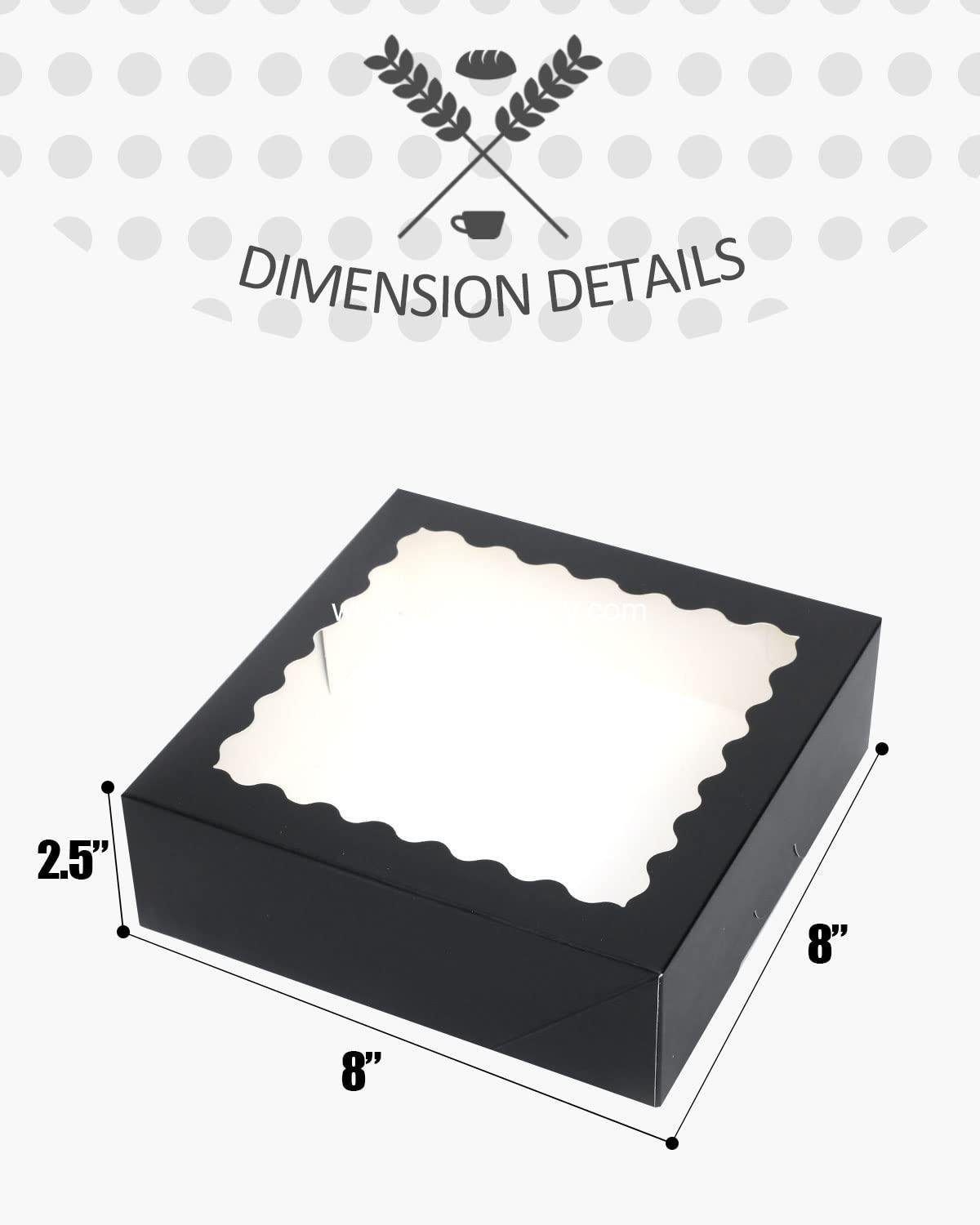 Wholesale Auto-pop Up Black Pastry Box with Window 8x8x2.5 Inch Donut and Pie Boxes 30pcs Bakery Box Factory