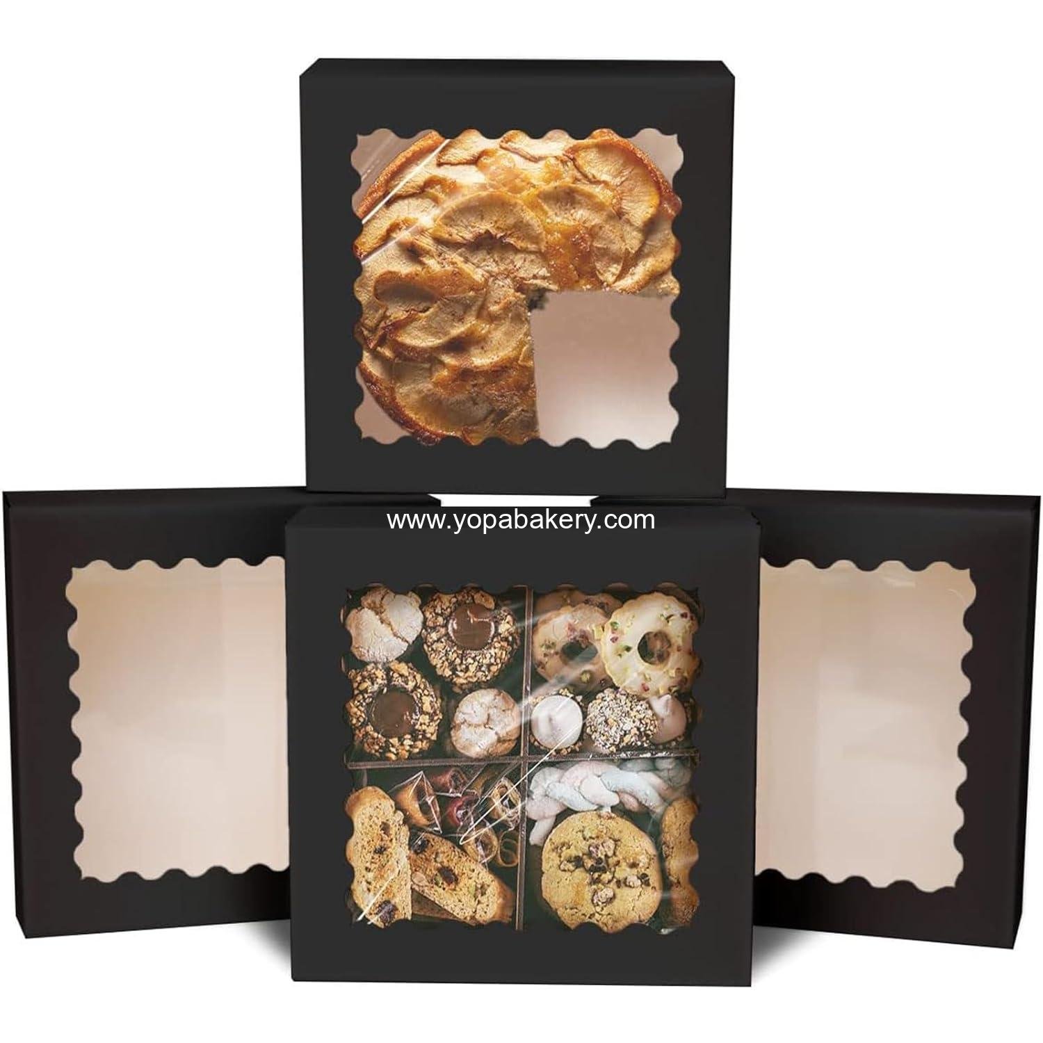 Wholesale Auto-pop Up Black Pastry Box with Window 8x8x2.5 Inch Donut and Pie Boxes 30pcs Bakery Box Factory