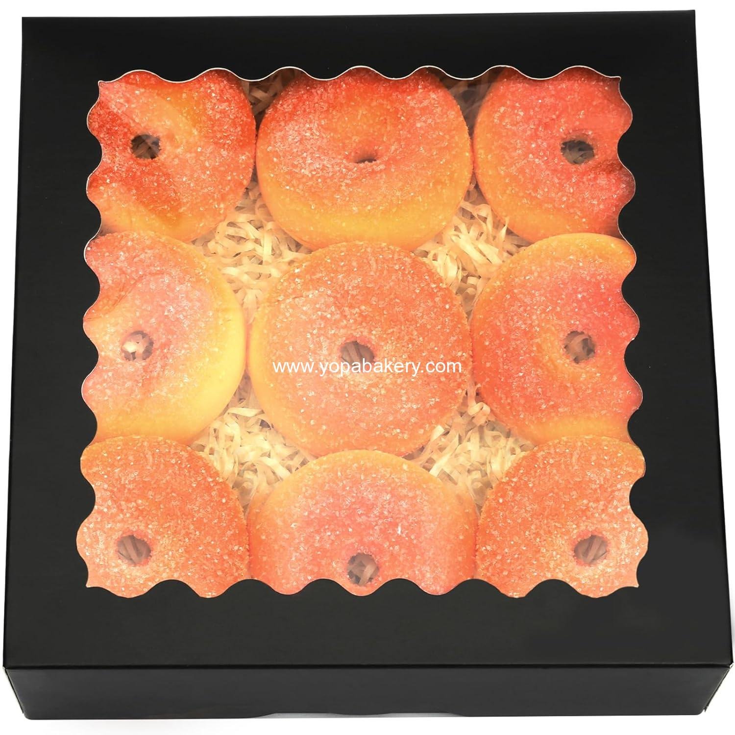 Wholesale Auto-pop Up Black Pastry Box with Window 8x8x2.5 Inch Donut and Pie Boxes 30pcs Bakery Box Factory