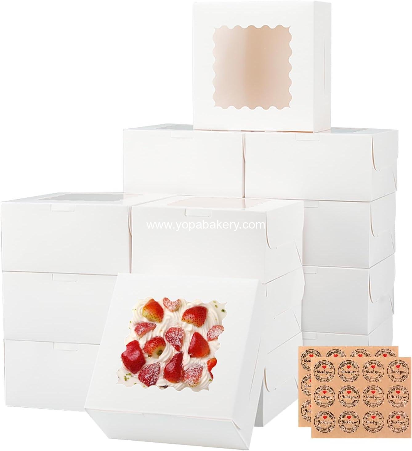 50pcs 6x6x3 Inches Bakery Boxes,White Bakery Boxes with Window for Valentines Day,Treat Boxes for Cookies Small Pie,Chocolate Covered Strawberries,Cupcake and Pastry