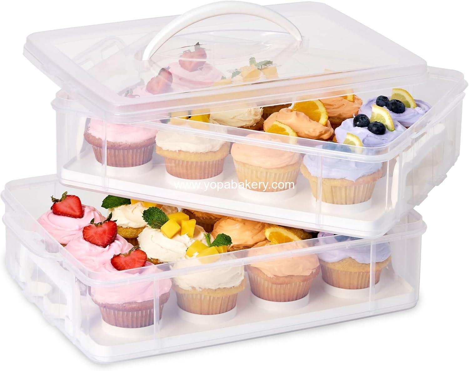 Wholesale 2-Layer 24 Cupcake Carrier with Lid and Handle, Detachable Plastic Storage Container, Freezer Dishwasher Microwave Safe - Factory