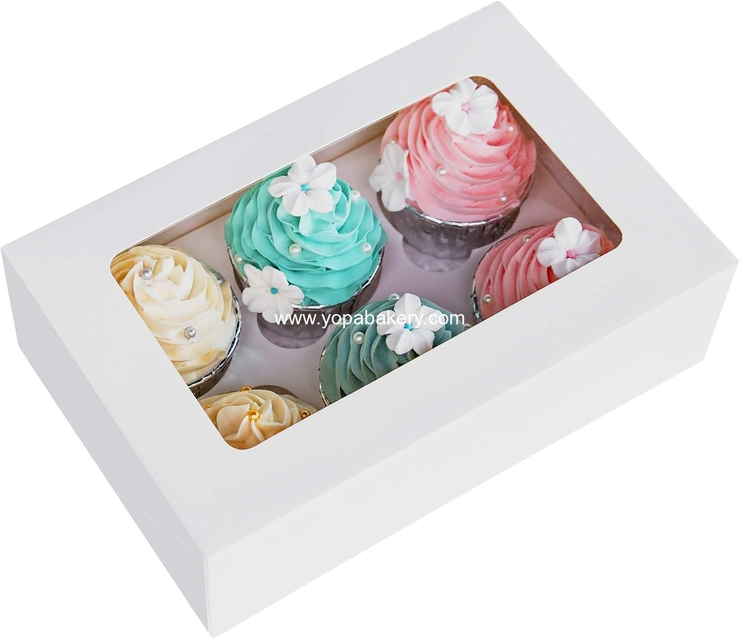 ONE MORE Cupcake Boxes with Inserts 6 Holders,9.5x6.3x3inch Large White Standard Bakery Boxes with Window Food Grade Cake Carrier Container for Muffins,Gift Treat Box Bulk,Pack of 15