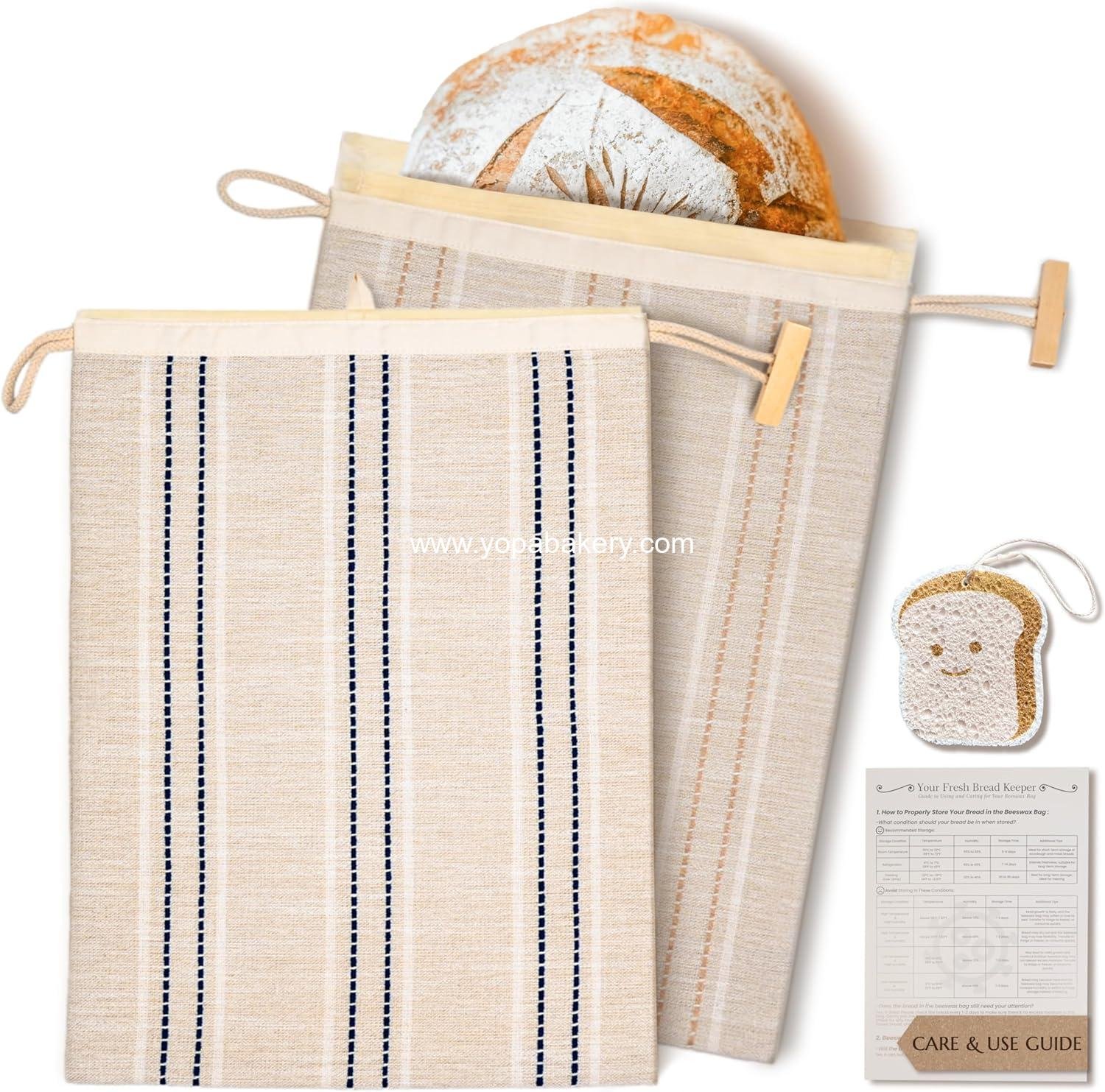 Wholesale Beeswax Bread Bags for Sourdough (2 Pack) with Removable Beeswax Lining, Cleaning Sponge, and Beginner Guide – Food Storage Container for Sourdough Factory