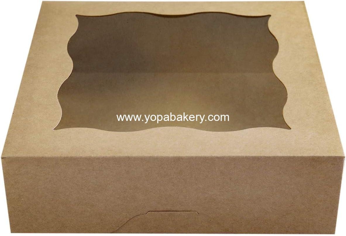 CHERRY 25-PACK 10"x10"x3"Brown Bakery Boxes with PVC Window for Pie and Cookies Boxes Large Natural Kraft Paper Box 10x10x3inch