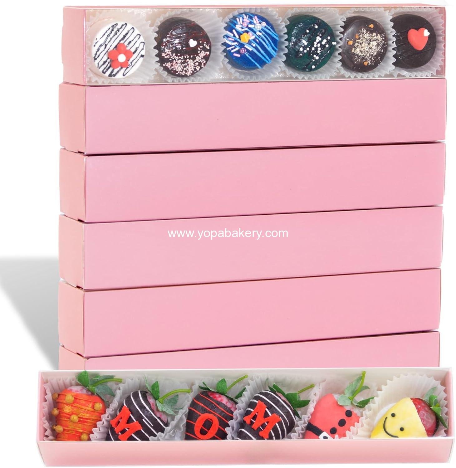 Wholesale 15-Pack 12x2¼x2 Inch Strawberry, Macaron, Chocolate Truffle, and Cookie Bakery Boxes with Clear Window - Factory