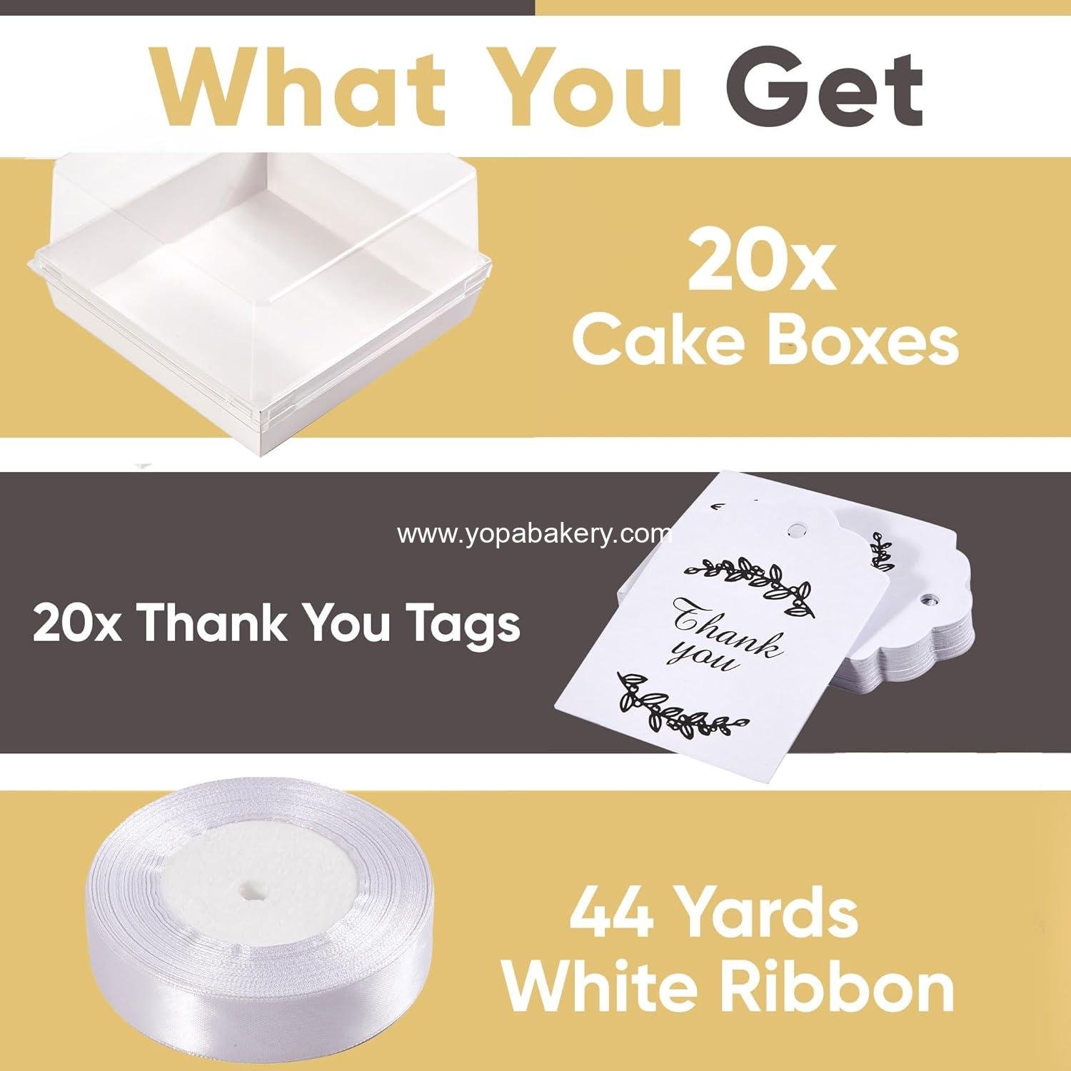 Wholesale 20 Pack 7x7x4 Cake Boxes with Clear Lids for 4-6 Inch Cakes, Treats, Desserts – Disposable Paper Bento Containers – Bakery Take Out Squares – To Go Packaging Factory