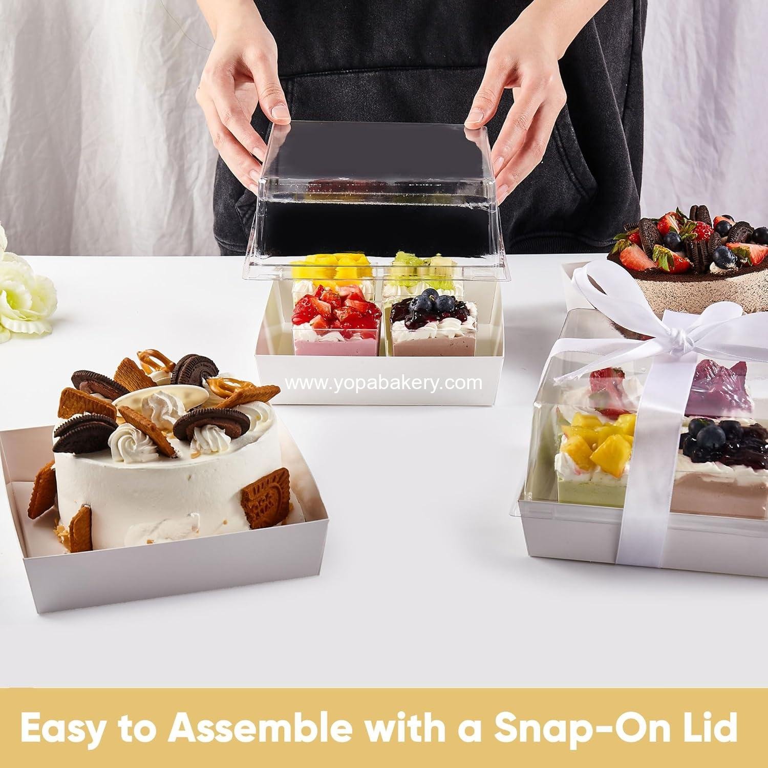 Wholesale 20 Pack 7x7x4 Cake Boxes with Clear Lids for 4-6 Inch Cakes, Treats, Desserts – Disposable Paper Bento Containers – Bakery Take Out Squares – To Go Packaging Factory