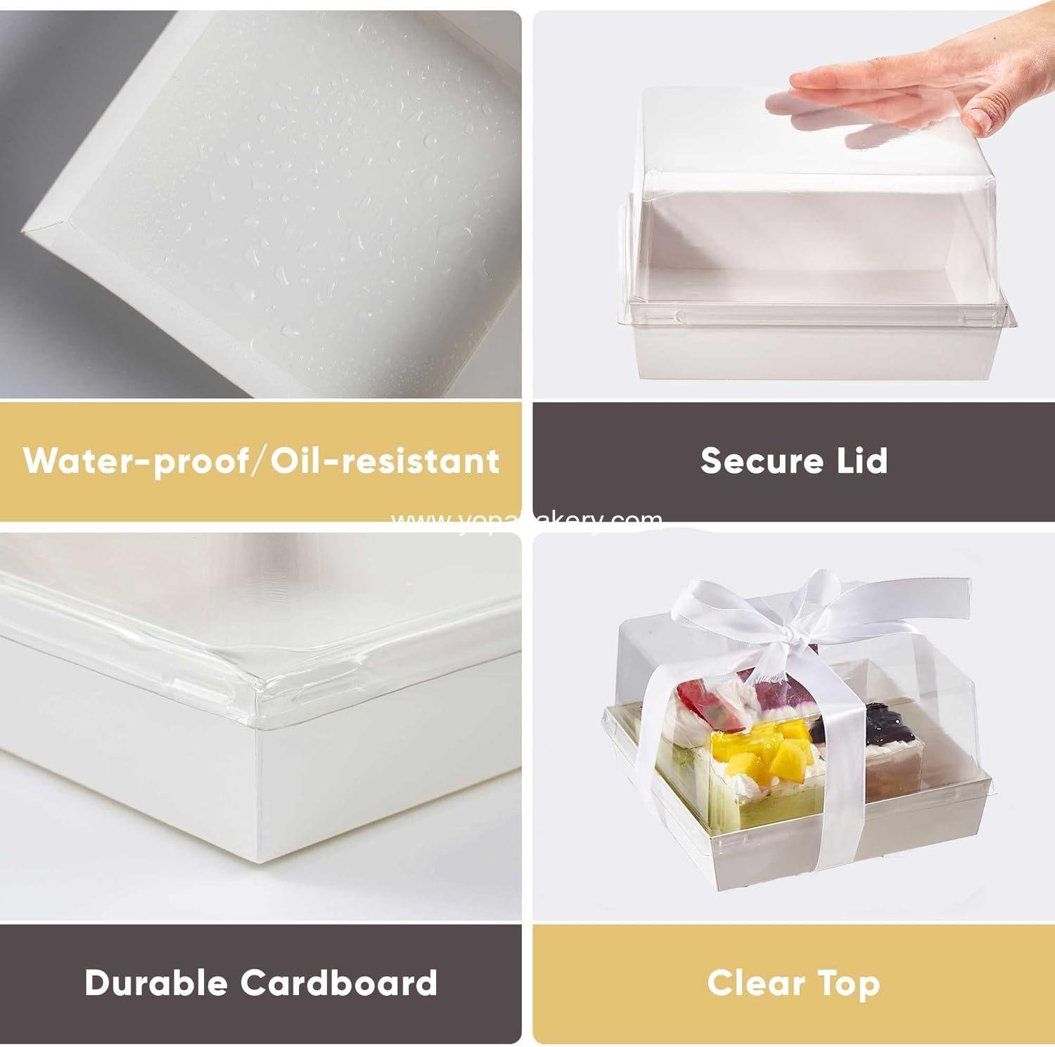 Wholesale 20 Pack 7x7x4 Cake Boxes with Clear Lids for 4-6 Inch Cakes, Treats, Desserts – Disposable Paper Bento Containers – Bakery Take Out Squares – To Go Packaging Factory