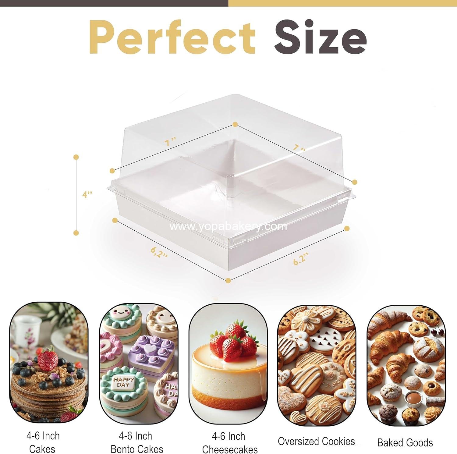 Wholesale 20 Pack 7x7x4 Cake Boxes with Clear Lids for 4-6 Inch Cakes, Treats, Desserts – Disposable Paper Bento Containers – Bakery Take Out Squares – To Go Packaging Factory