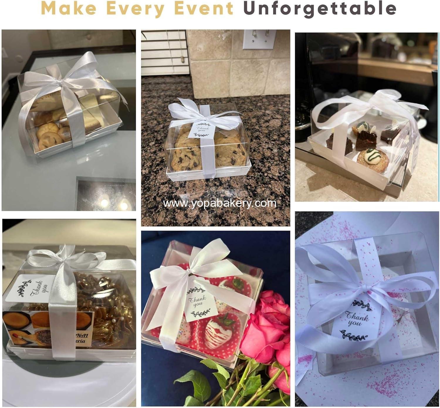 Wholesale 20 Pack 7x7x4 Cake Boxes with Clear Lids for 4-6 Inch Cakes, Treats, Desserts – Disposable Paper Bento Containers – Bakery Take Out Squares – To Go Packaging Factory