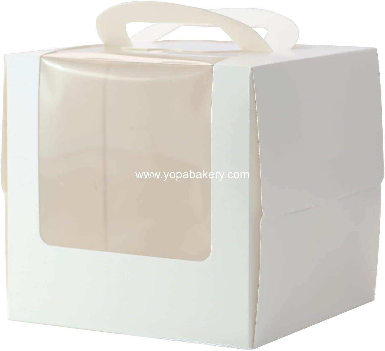 6 Inch Cake Boxes with Boards - 24 Pack White Pastry Boxes, 6x6x6 Inches with Handle for Cupcakes, Bento, Desserts, Christmas, Birthday, Wedding Party Favor