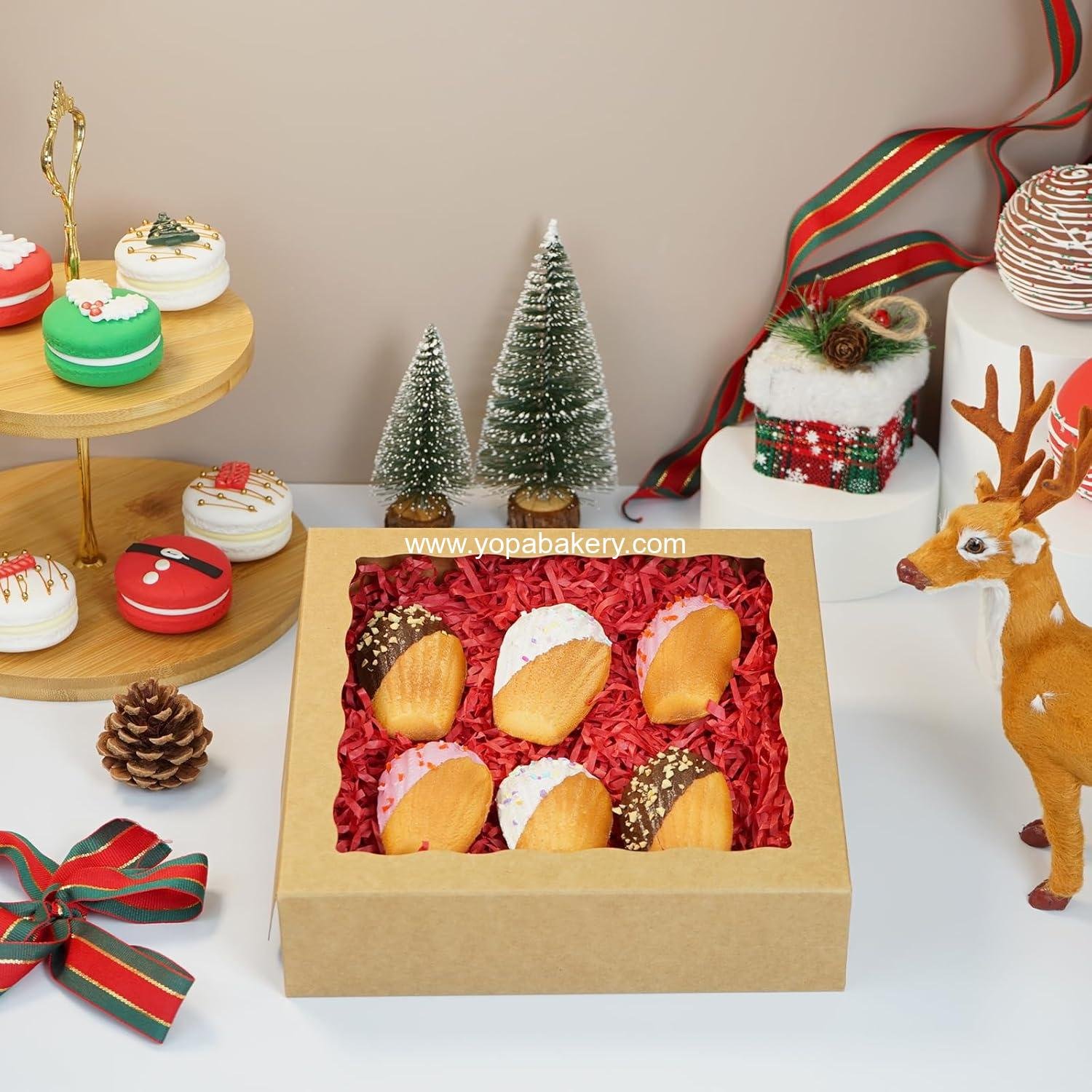 Wholesale 30pcs Bakery Boxes with Window 8x8x2 Inch Cookie Treat Box for Macaron Desserts Chocolate-Covered Strawberries and Pastries - Factory