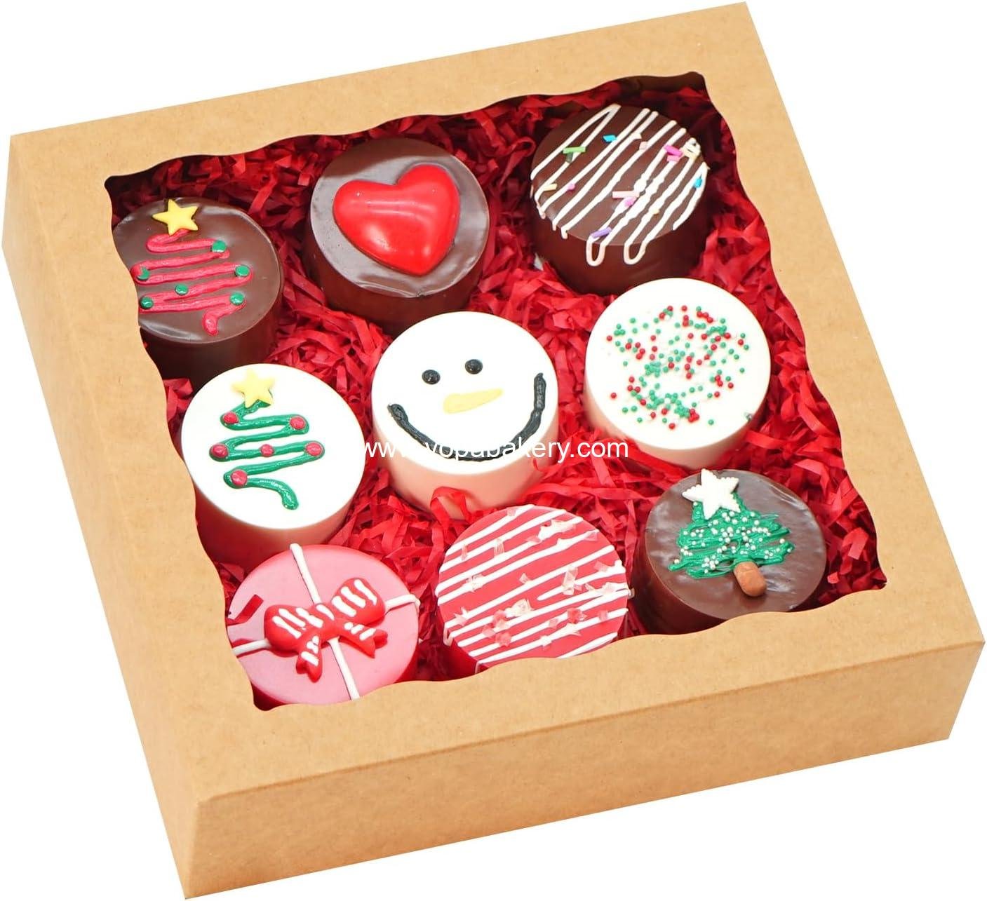 30pcs Pie Boxes 8x8x2 Inch Bakery Boxes with window Cookie Box Treat Box for Macaron Dessert Chocolate Covered Strawberries Pastry Cakesickle -Brown