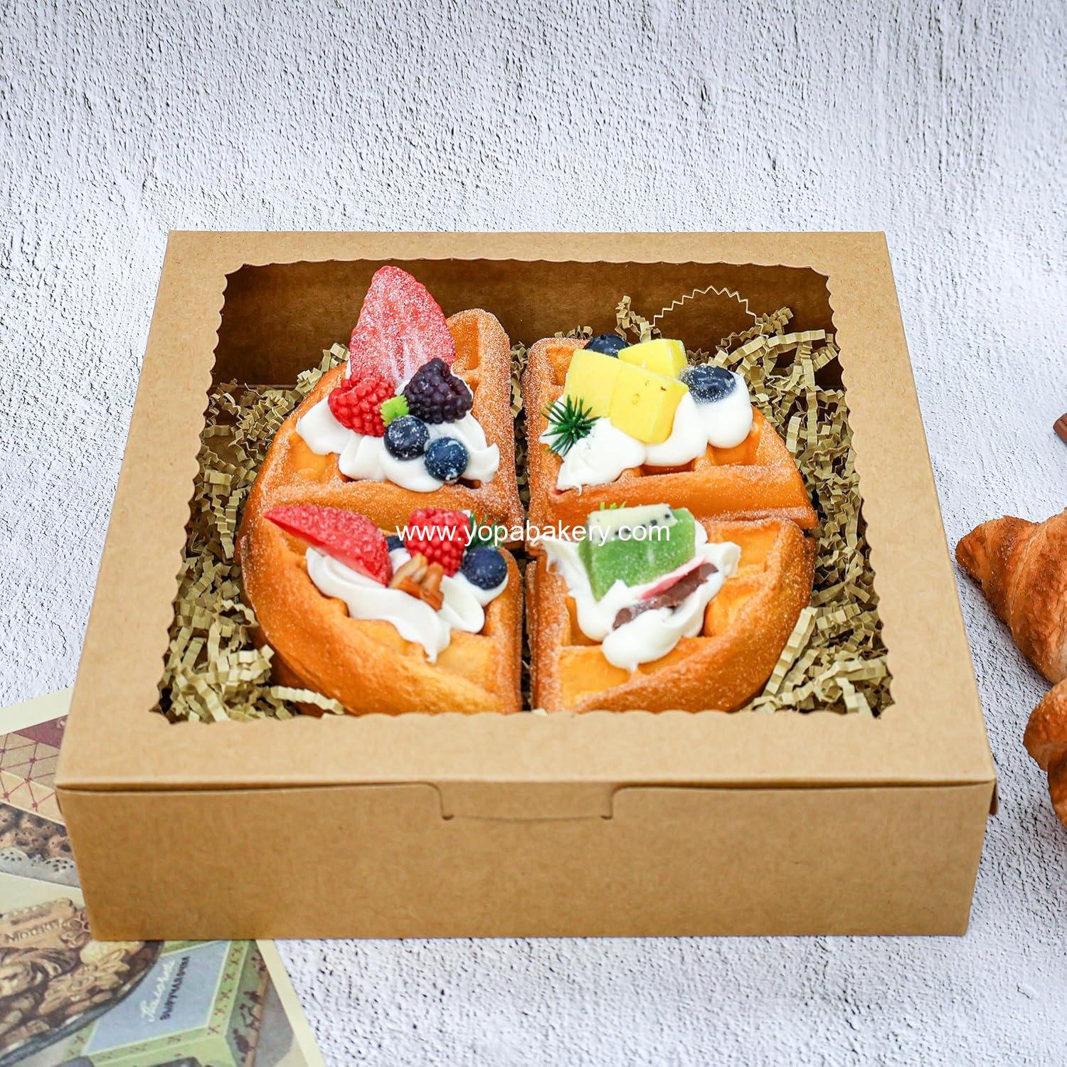 Wholesale 12pcs 9x9x2.5 Inches Brown Bakery Boxes with Window, Treat Boxes, Dessert, Donut, Muffin, and Pastry Boxes for Gift Giving and Parties - Factory