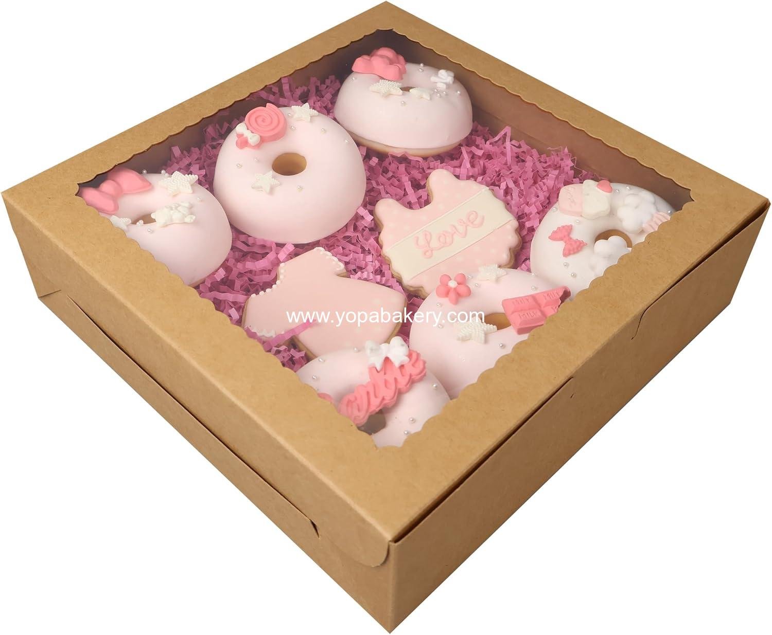 Wholesale 12pcs 9x9x2.5 Inches Brown Bakery Boxes with Window, Treat Boxes, Dessert, Donut, Muffin, and Pastry Boxes for Gift Giving and Parties - Factory