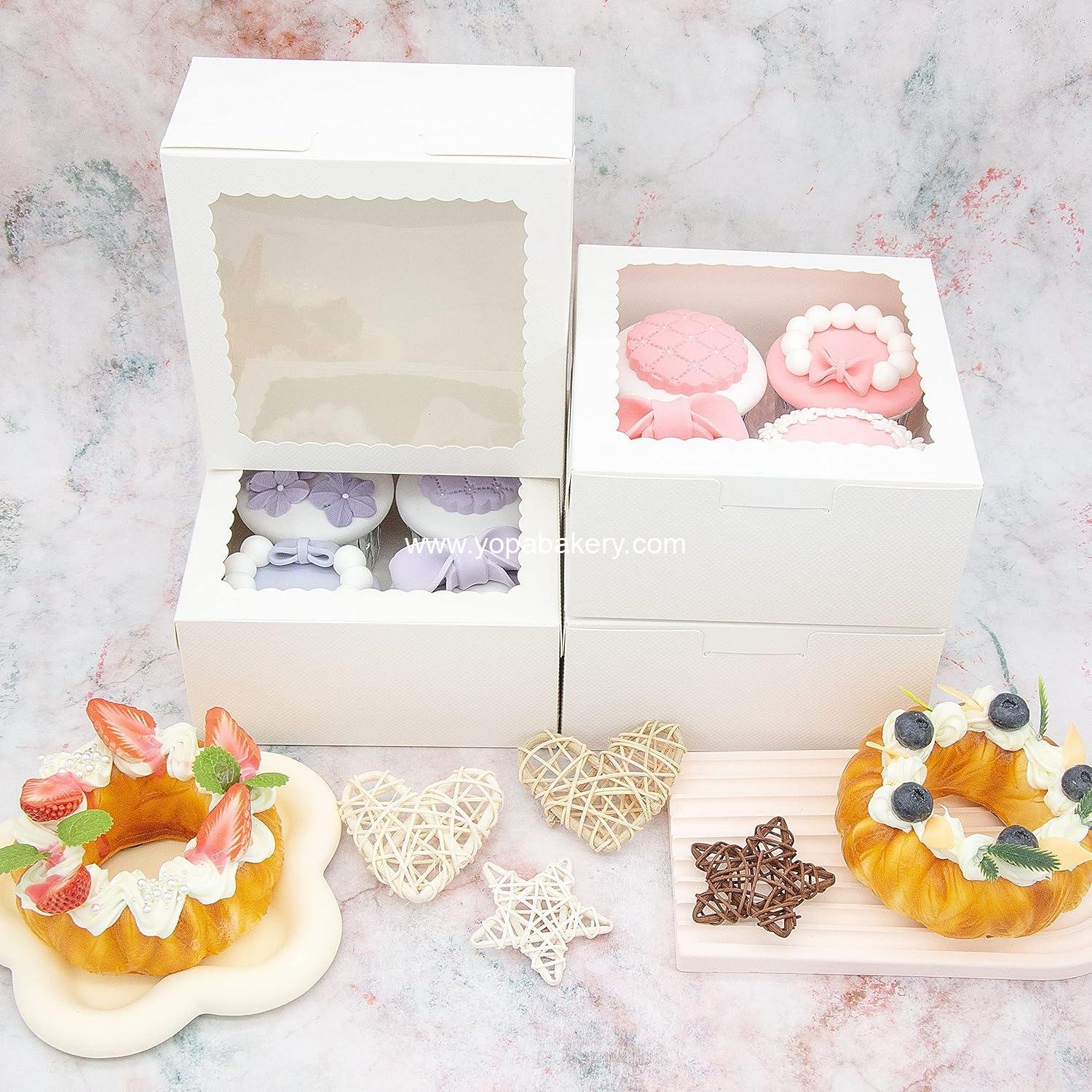 Wholesale 50pcs 6x6x3 Inch White Cupcake Boxes with Window - Perfect for Cookies, Macarons, Pastries, Donuts, Muffins, and Chocolate-Covered Strawberries Factory