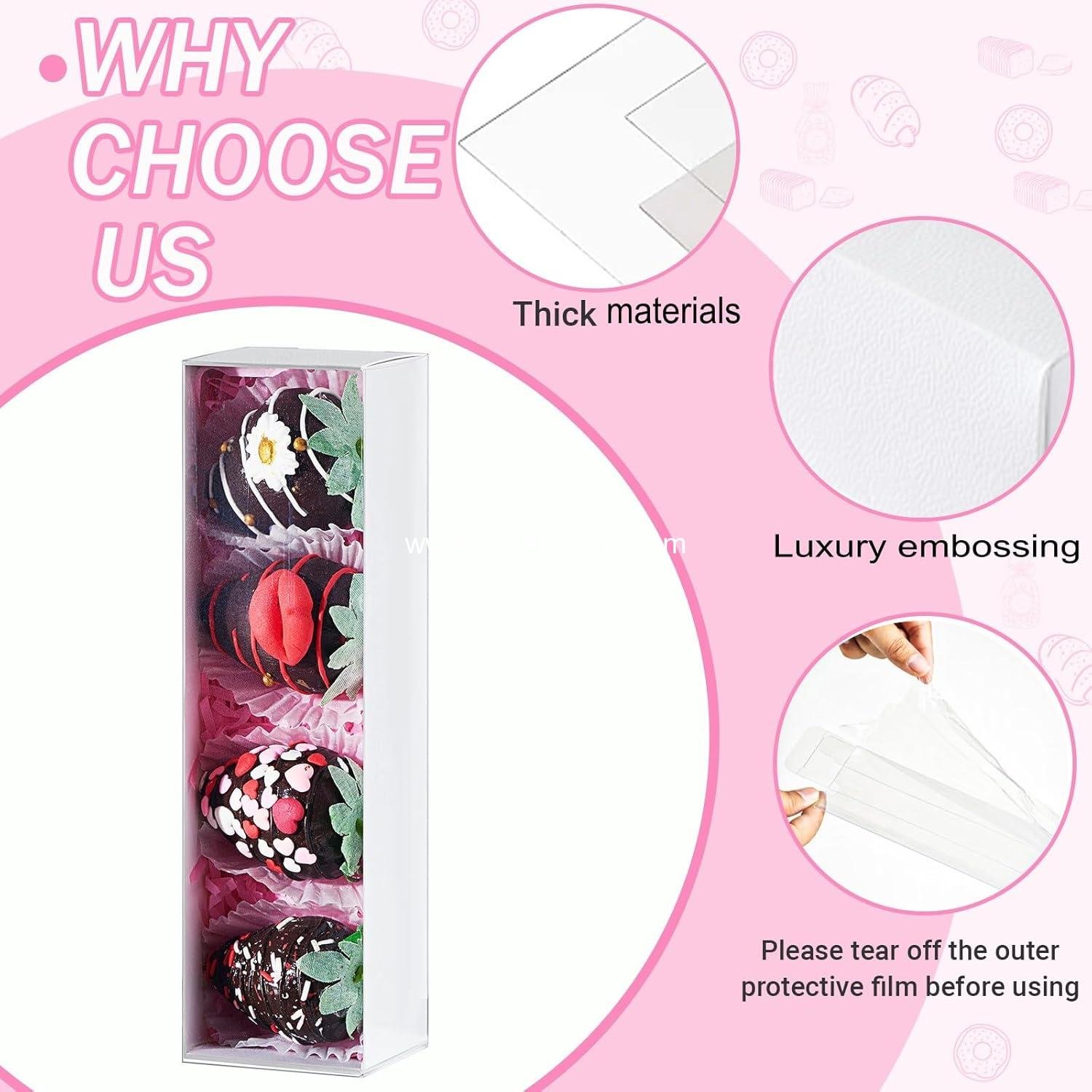 Wholesale 25Pcs 8x2.2x2 Inches Chocolate Covered Strawberry Boxes for Macaron, Truffle, Bonbon, Dessert, and Party Favors - Factory