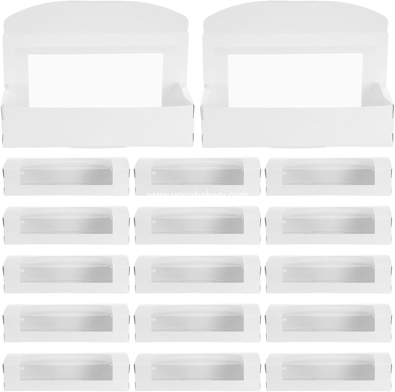 Wholesale 20PCS Bakery Box with Window - Rectangular Cake Dessert Packaging for Pies, Pastries, and Donuts - Size 22x7x5cm - Factory