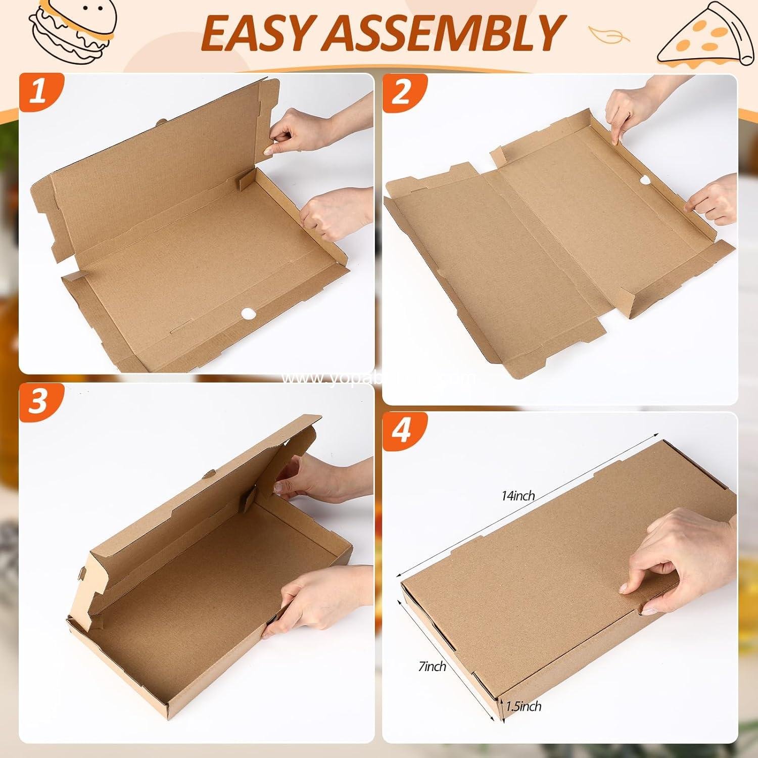 Wholesale 50 Pcs Pizza Boxes 14 x 7 x 1.5 Inch Kraft Flatbread Containers Corrugated Takeout for Bakery Charcuterie Lightweight Convenient Factory