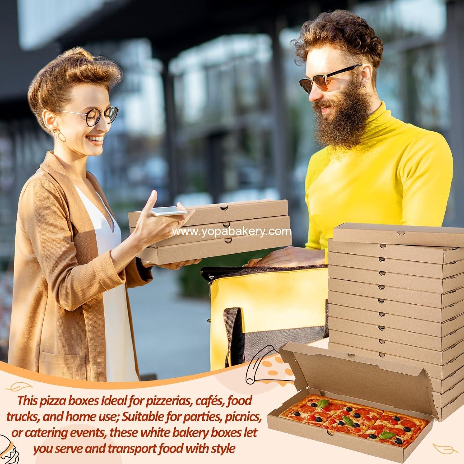 Wholesale 50 Pcs Pizza Boxes 14 x 7 x 1.5 Inch Kraft Flatbread Containers Corrugated Takeout for Bakery Charcuterie Lightweight Convenient Factory