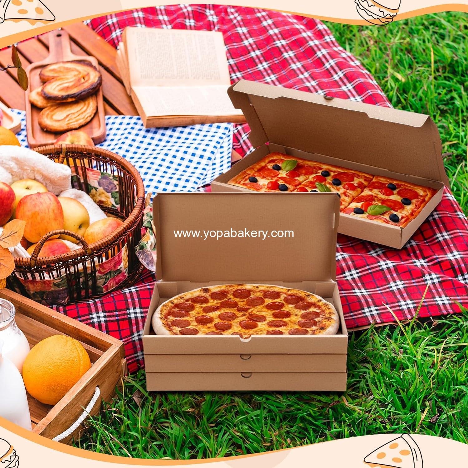 Wholesale 50 Pcs Pizza Boxes 14 x 7 x 1.5 Inch Kraft Flatbread Containers Corrugated Takeout for Bakery Charcuterie Lightweight Convenient Factory