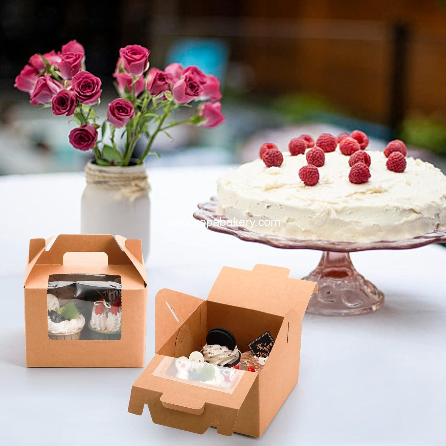 Wholesale 40 Pack Cupcake Boxes, 4 Count Kraft Paper Carrier with Window, Insert and Handle for Muffins, Cocoa Bombs, Gable Party Favor Treat Boxes for Weddings, Birthdays, Easter, Factory
