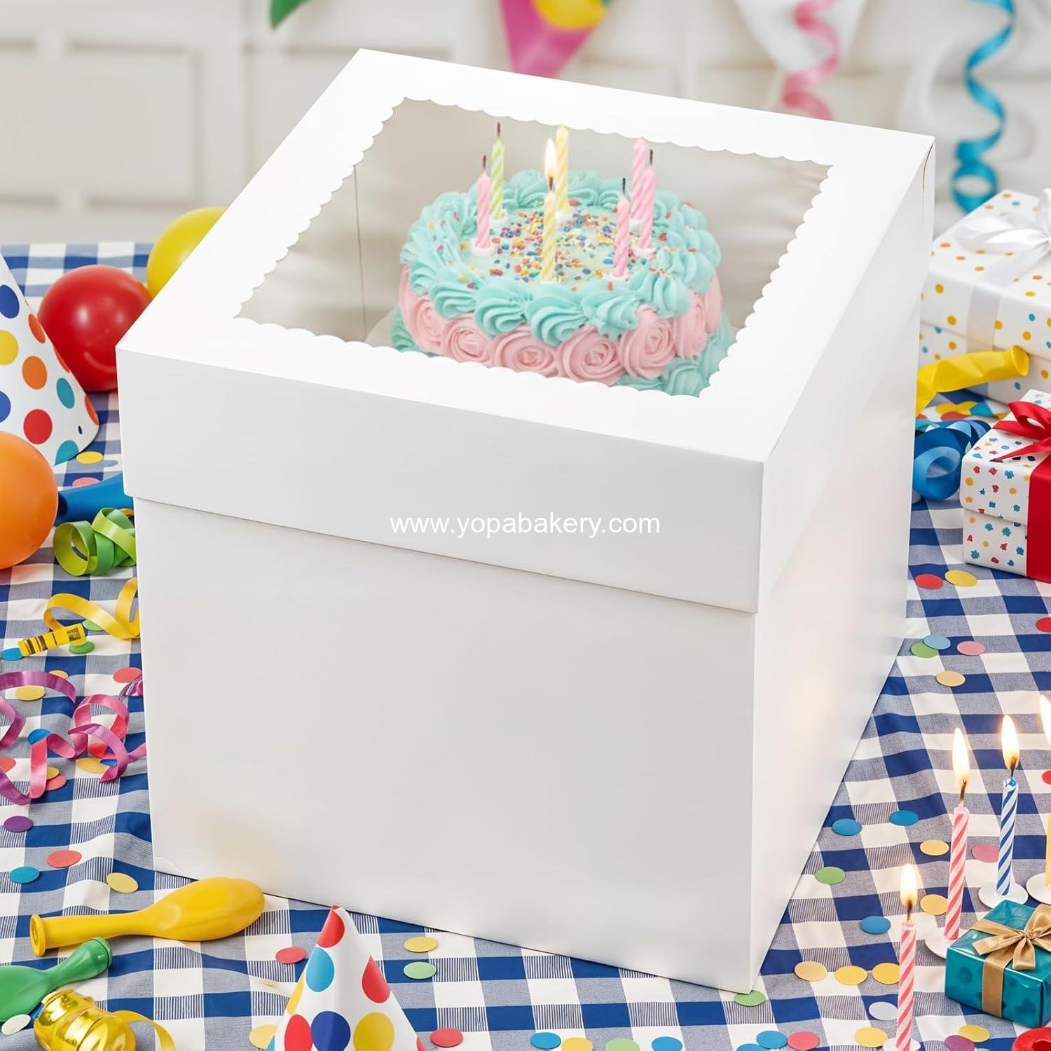 Wholesale 6 Pack Tall White Cake Boxes 12x12x12in with Boards for Tier Cakes, Disposable and Sturdy with Window, Factory