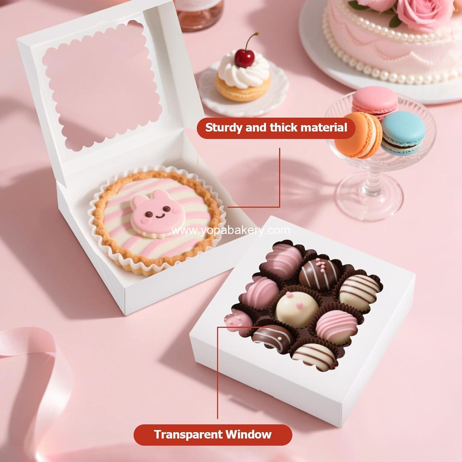 Wholesale 20 Pcs Bakery Boxes with Window, Auto-Pop-Up 8x8x2.5 inches White Treat Boxes for Chocolate Covered Strawberries, Pastries, Cookies, Desserts, Donuts, and Muffins - Manufacturer
