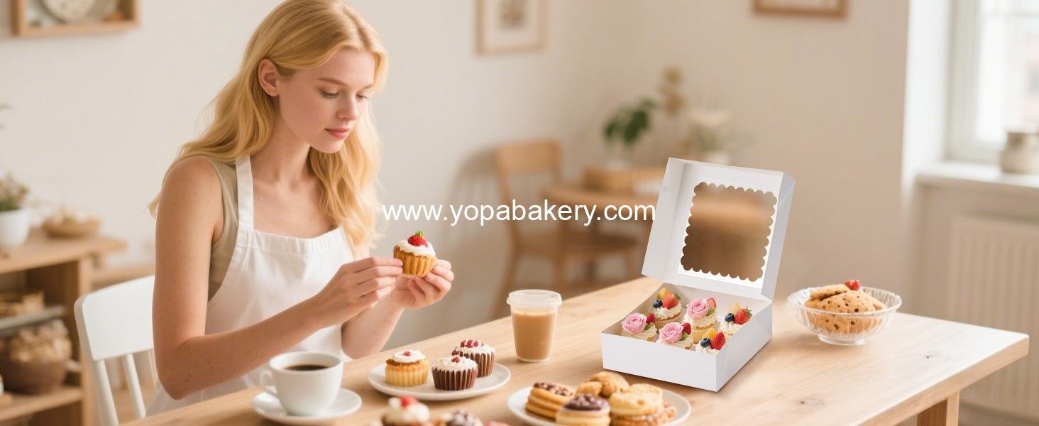 Wholesale 20 Pcs Bakery Boxes with Window, Auto-Pop-Up 8x8x2.5 inches White Treat Boxes for Chocolate Covered Strawberries, Pastries, Cookies, Desserts, Donuts, and Muffins - Manufacturer