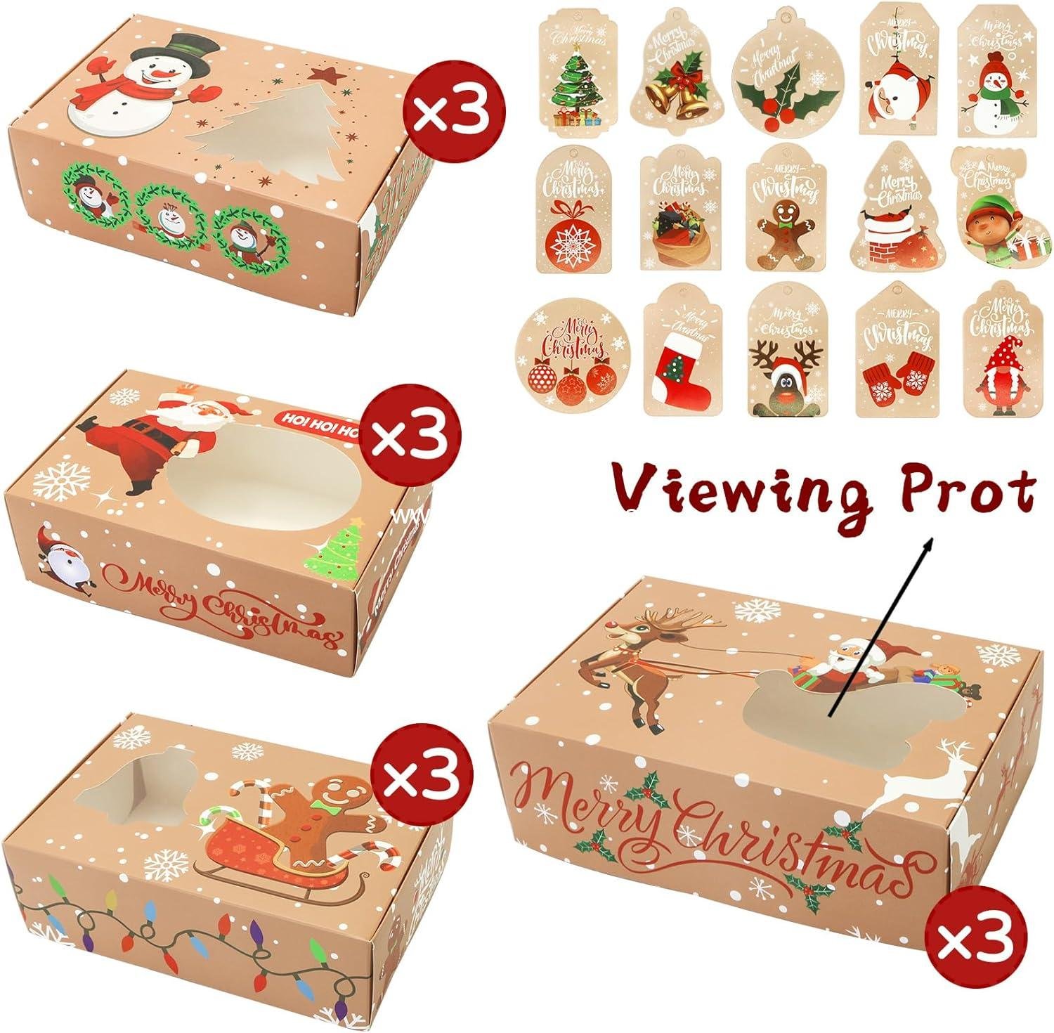 Wholesale 12 PCS Christmas Cookie Boxes for Gift Giving - Bakery Treat Boxes with Window for Pastries, Cupcakes, Brownies, and Donuts - Dimensions: 8.75 x 5.75 x 2.75 Inches - Factory