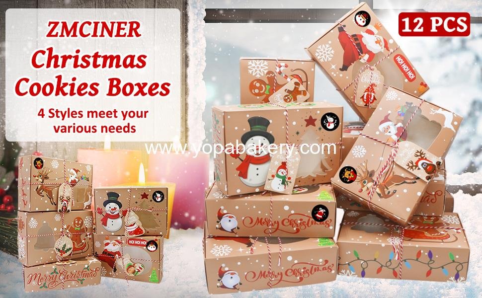 Wholesale 12 PCS Christmas Cookie Boxes for Gift Giving - Bakery Treat Boxes with Window for Pastries, Cupcakes, Brownies, and Donuts - Dimensions: 8.75 x 5.75 x 2.75 Inches - Factory