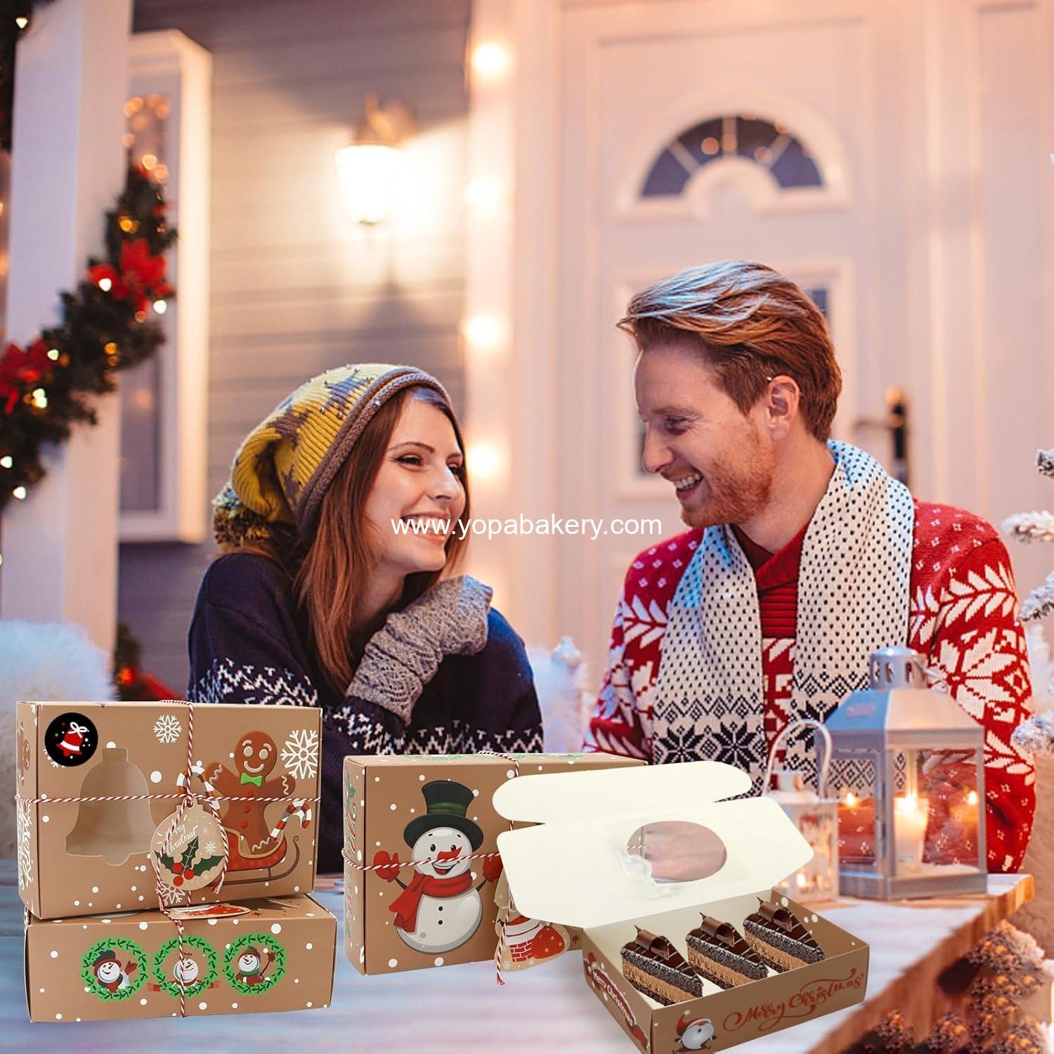 Wholesale 12 PCS Christmas Cookie Boxes for Gift Giving - Bakery Treat Boxes with Window for Pastries, Cupcakes, Brownies, and Donuts - Dimensions: 8.75 x 5.75 x 2.75 Inches - Factory
