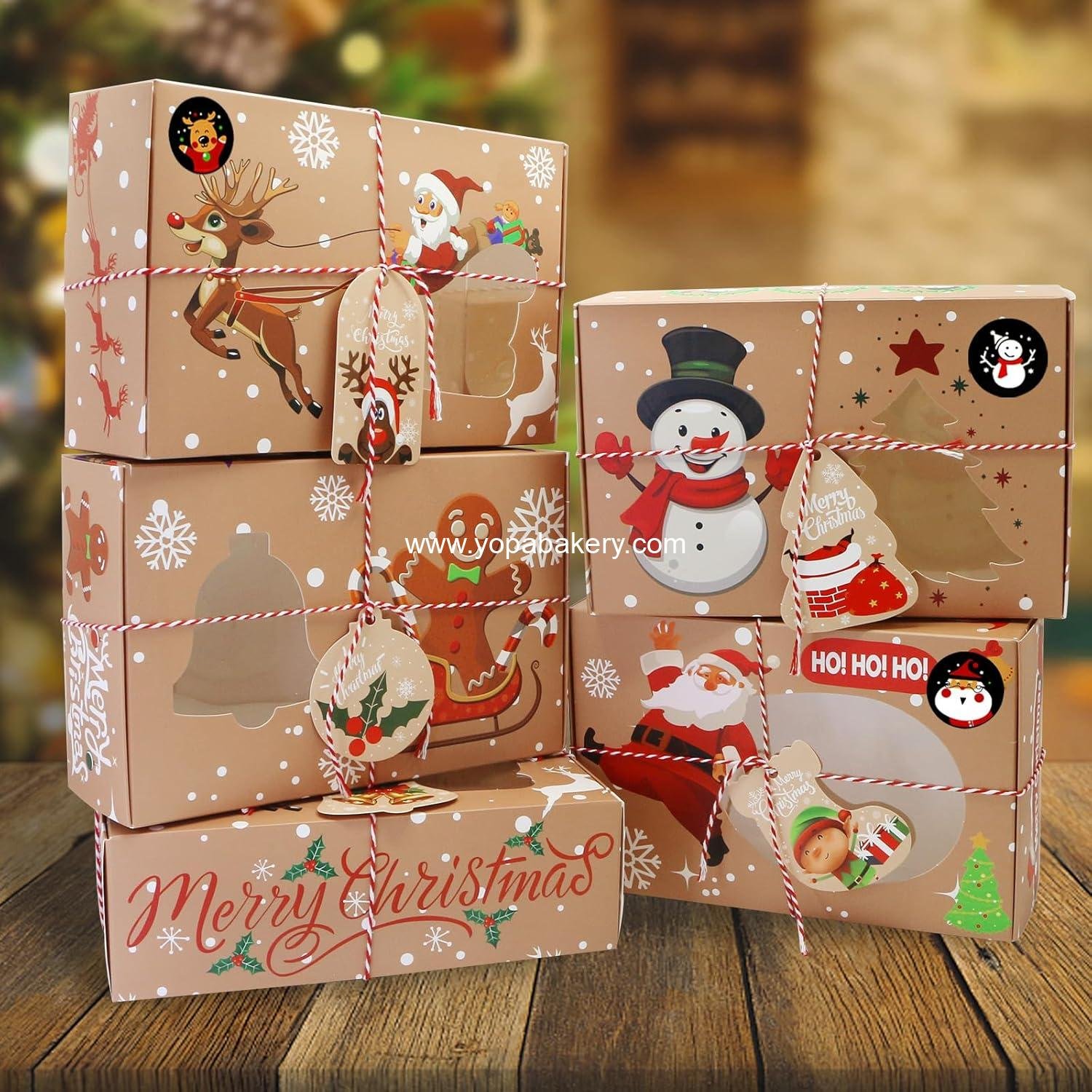 Wholesale 12 PCS Christmas Cookie Boxes for Gift Giving - Bakery Treat Boxes with Window for Pastries, Cupcakes, Brownies, and Donuts - Dimensions: 8.75 x 5.75 x 2.75 Inches - Factory