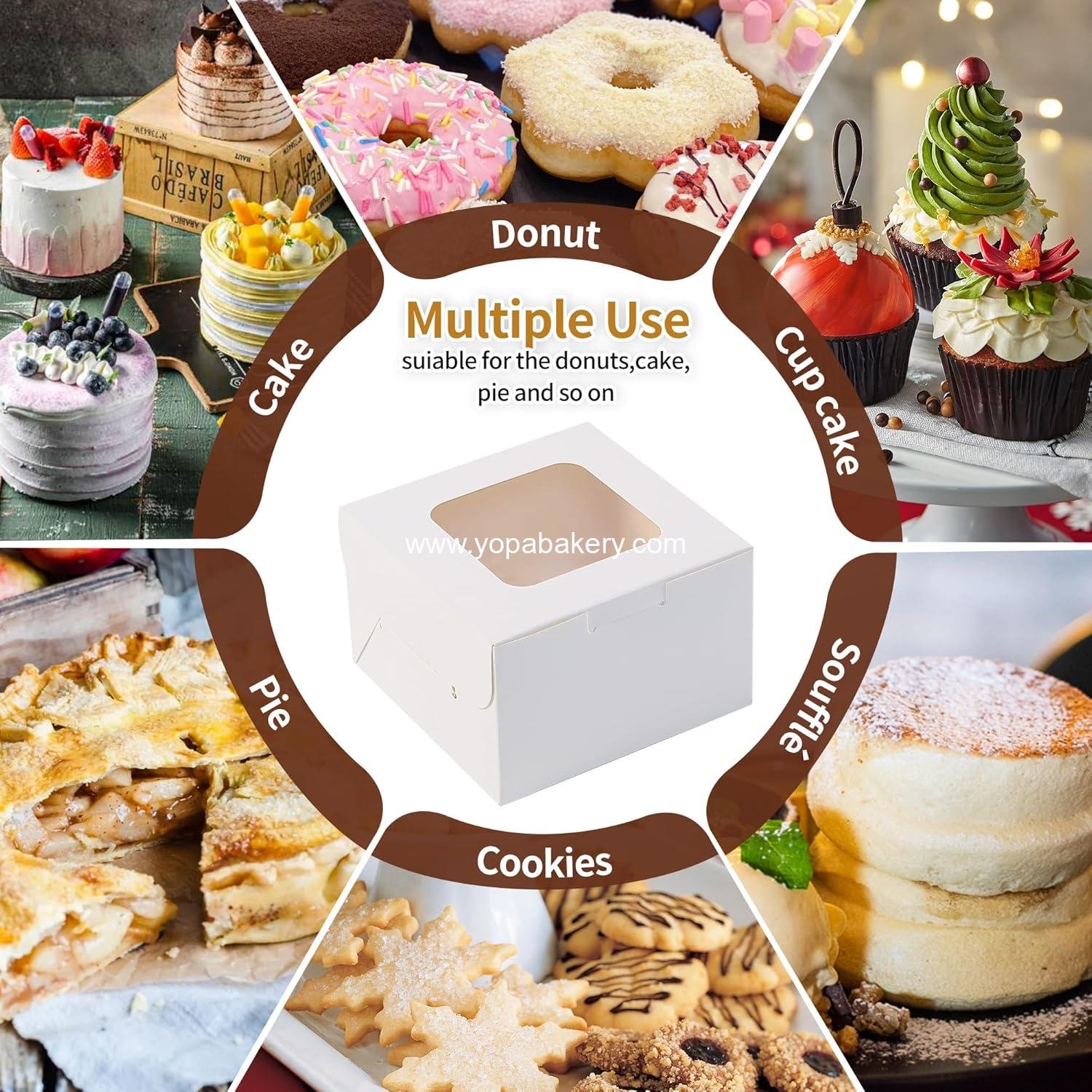 Wholesale 50pcs 5x5x2.5 Inch White Cookie Boxes with Window, Small Bakery Treat Boxes for Pastries, Desserts, Cookies, Muffins, Donuts, Chocolate Covered Strawberries - Manufacturer