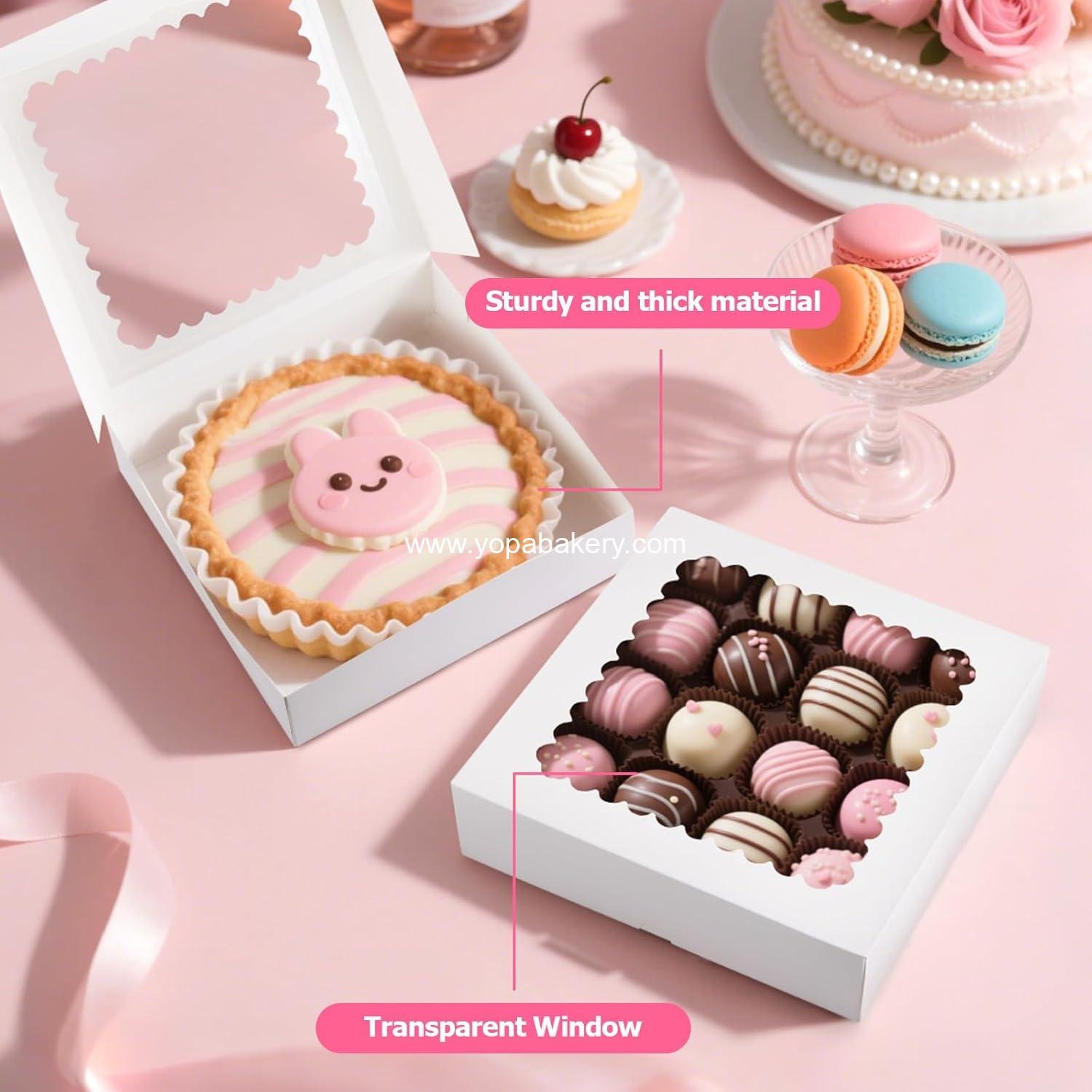 Wholesale 20 Pcs Bakery Boxes with Window, Auto-Pop-Up 10x10x2.5 inches White Treat Boxes for Chocolate Covered Strawberries, Pie, Donuts, Pastries, Cookies, and Desserts - Factory