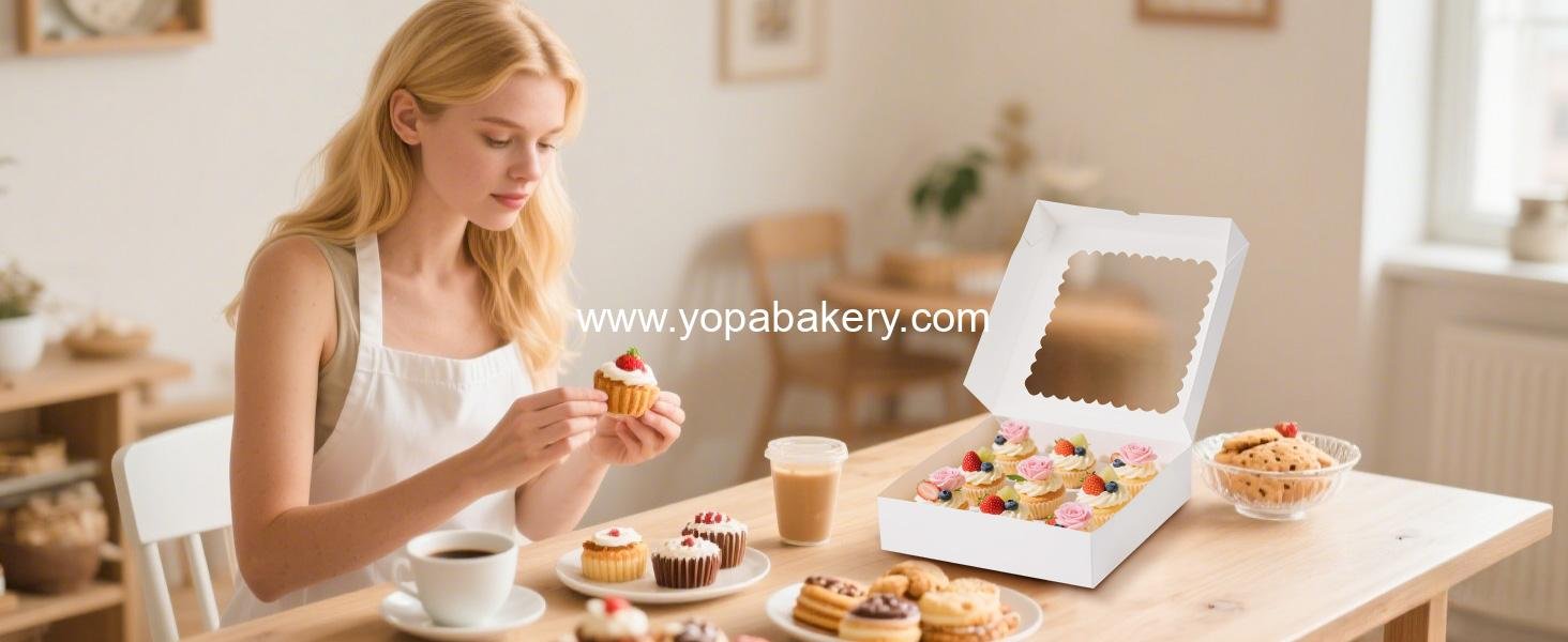 Wholesale 20 Pcs Bakery Boxes with Window, Auto-Pop-Up 10x10x2.5 inches White Treat Boxes for Chocolate Covered Strawberries, Pie, Donuts, Pastries, Cookies, and Desserts - Factory