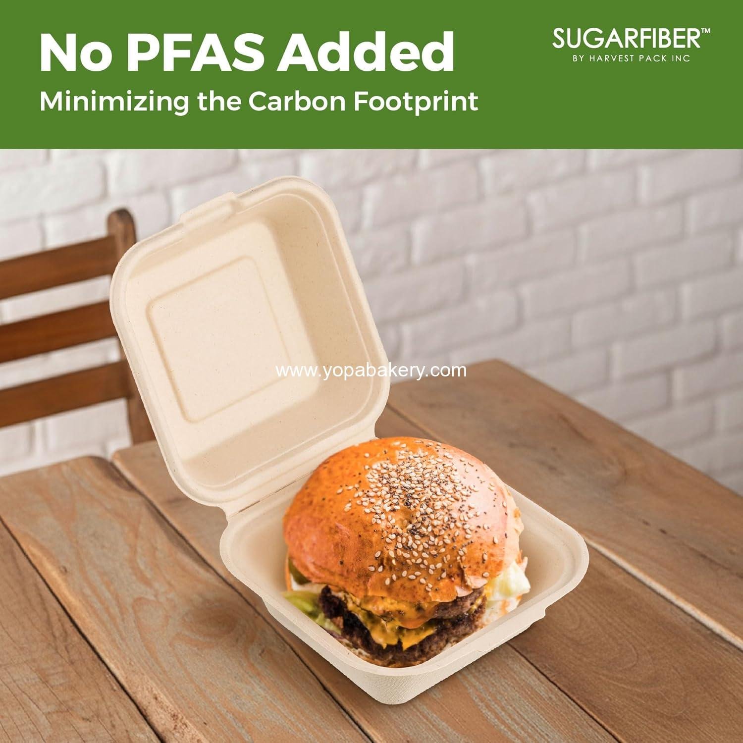 Wholesale 50 Count Compostable Clamshell Take Out Food Containers, 6x6