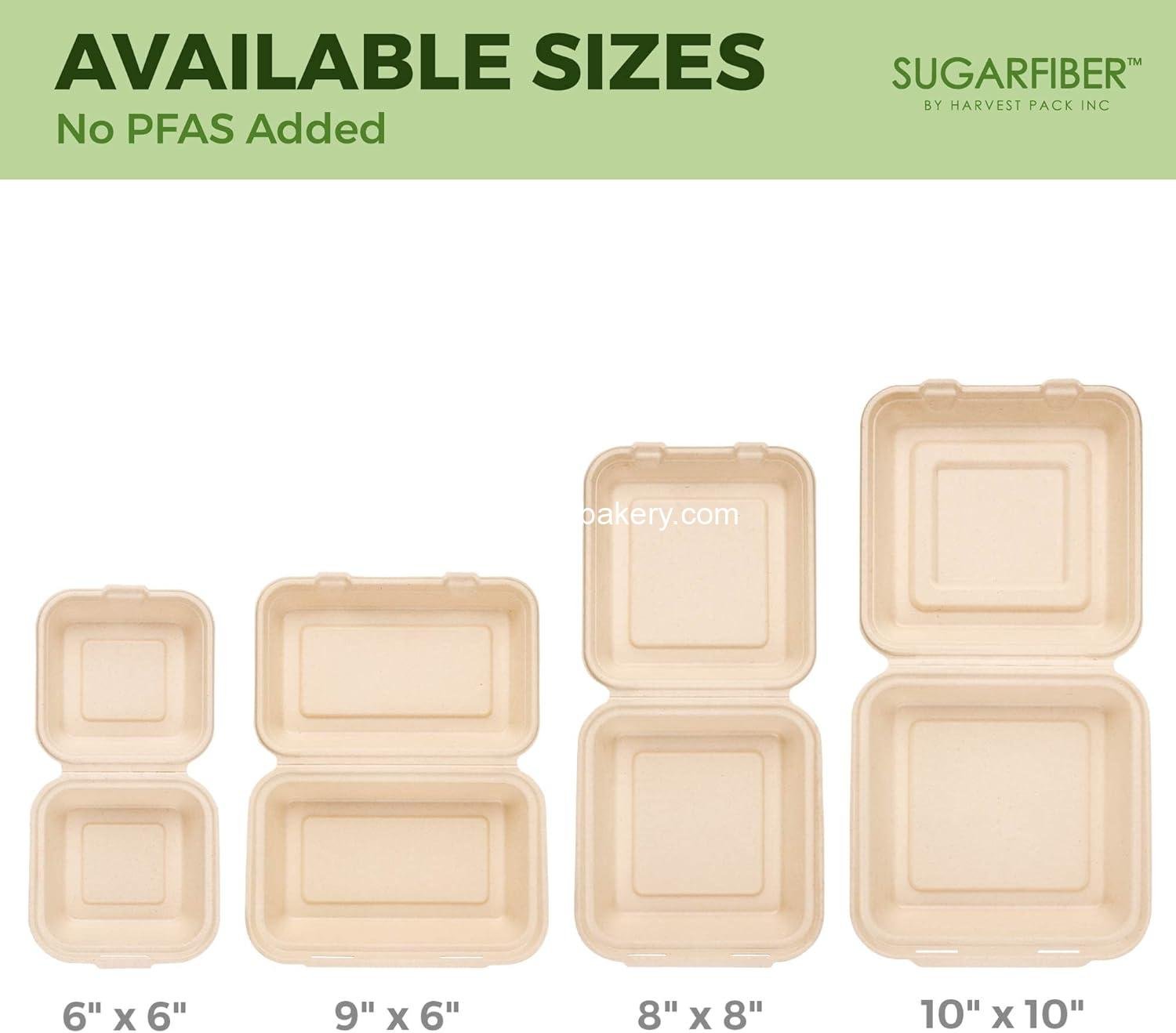 Wholesale 50 Count Compostable Clamshell Take Out Food Containers, 6x6